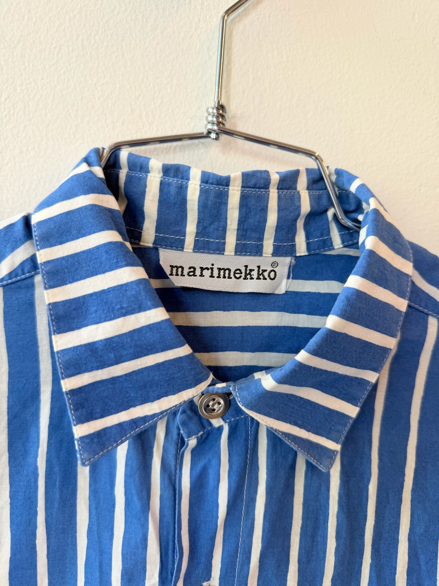 Vintage Marimekko Blue & White Striped Oversized Shirt