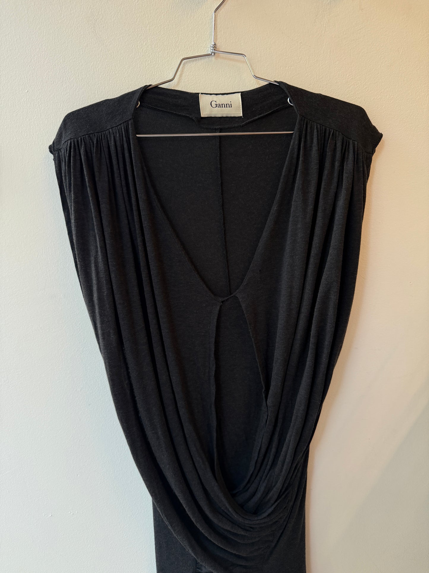 GANNI Black Draped Mini Dress
