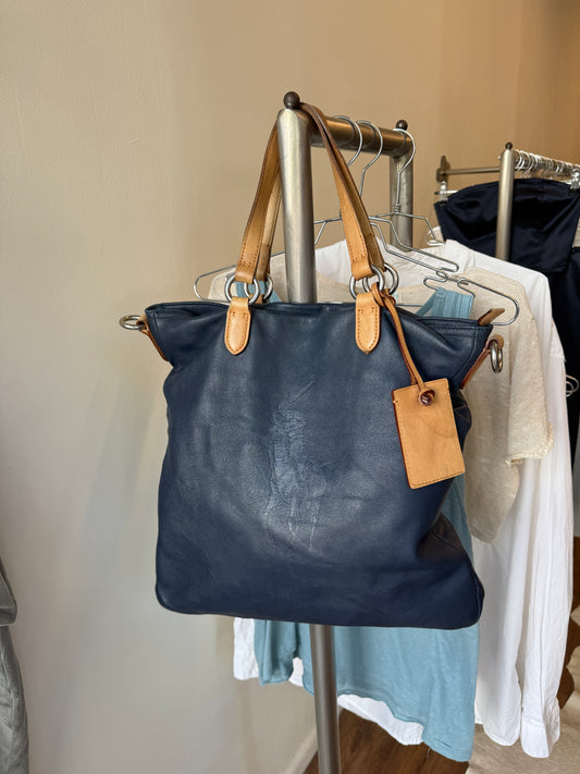 Polo Ralph Lauren Navy Leather Equestrian Tote Bag Late 2000s