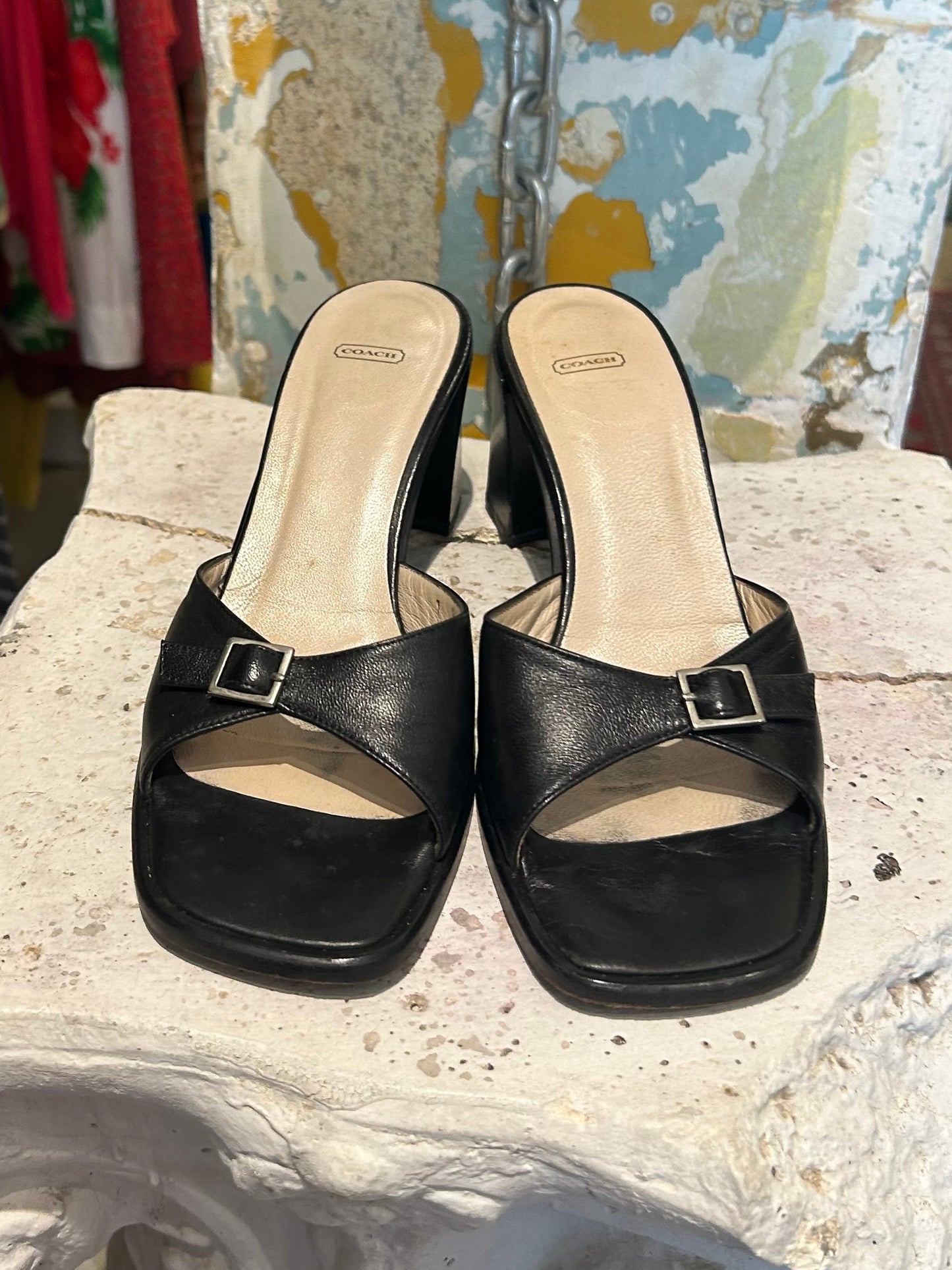 COACH leather buckle pumps