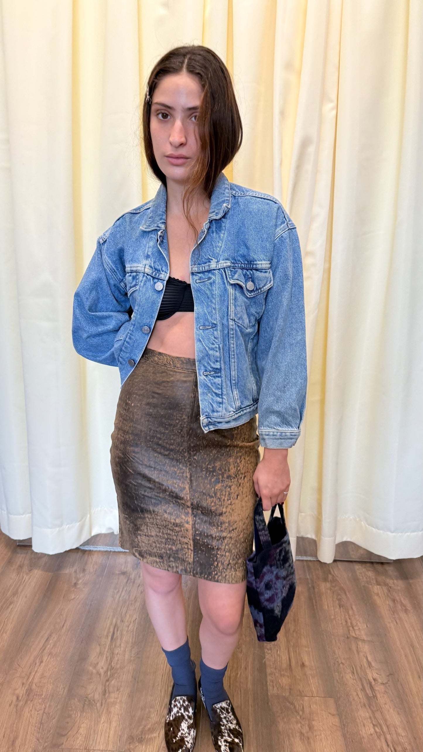 Vintage brown leather pencil skirt