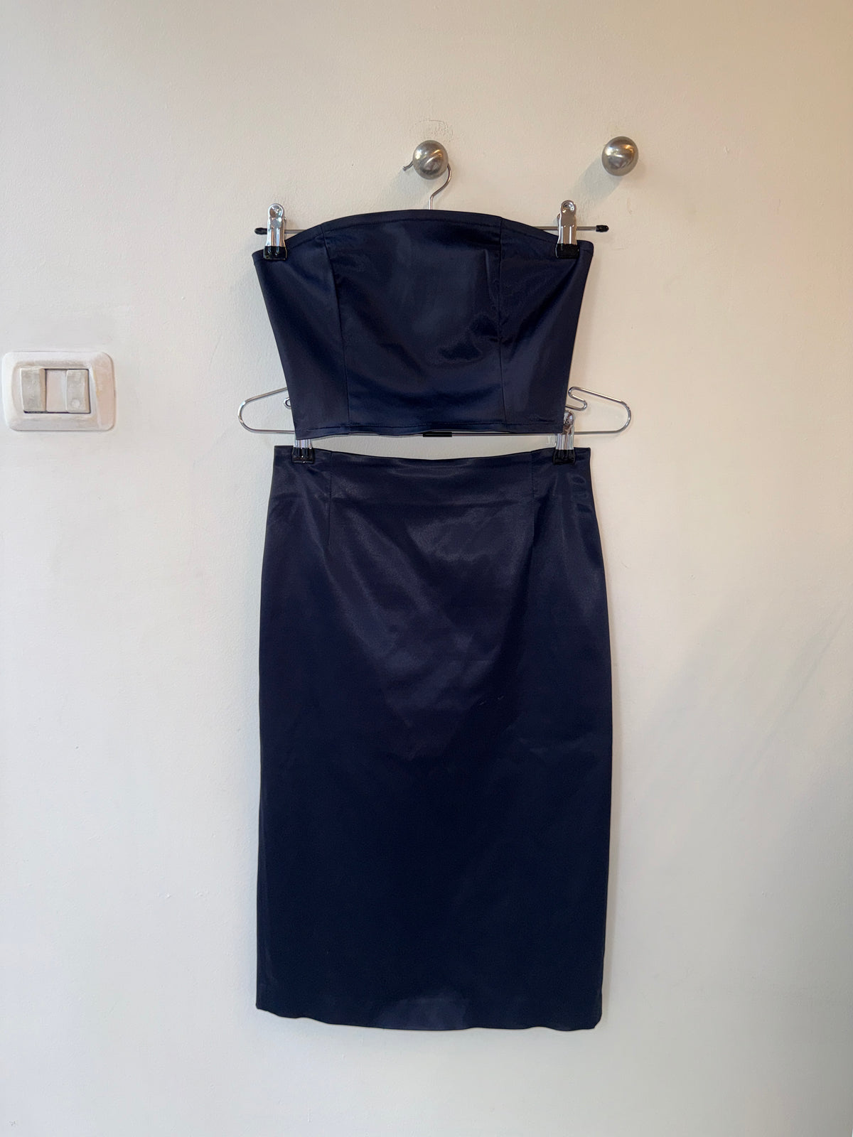 Lorella Braglia Navy Satin Bustier & Pencil Skirt Set