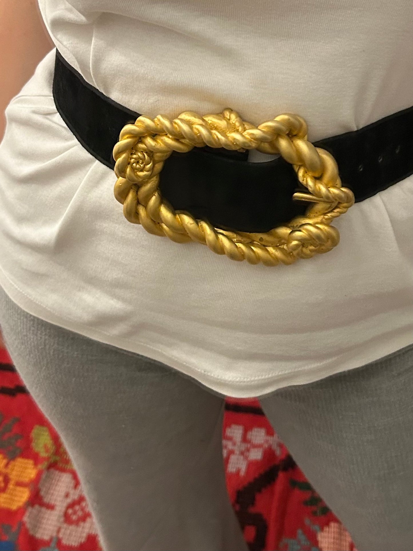 Chanel SS 1990 jumbo XL twisted rope black suede belt