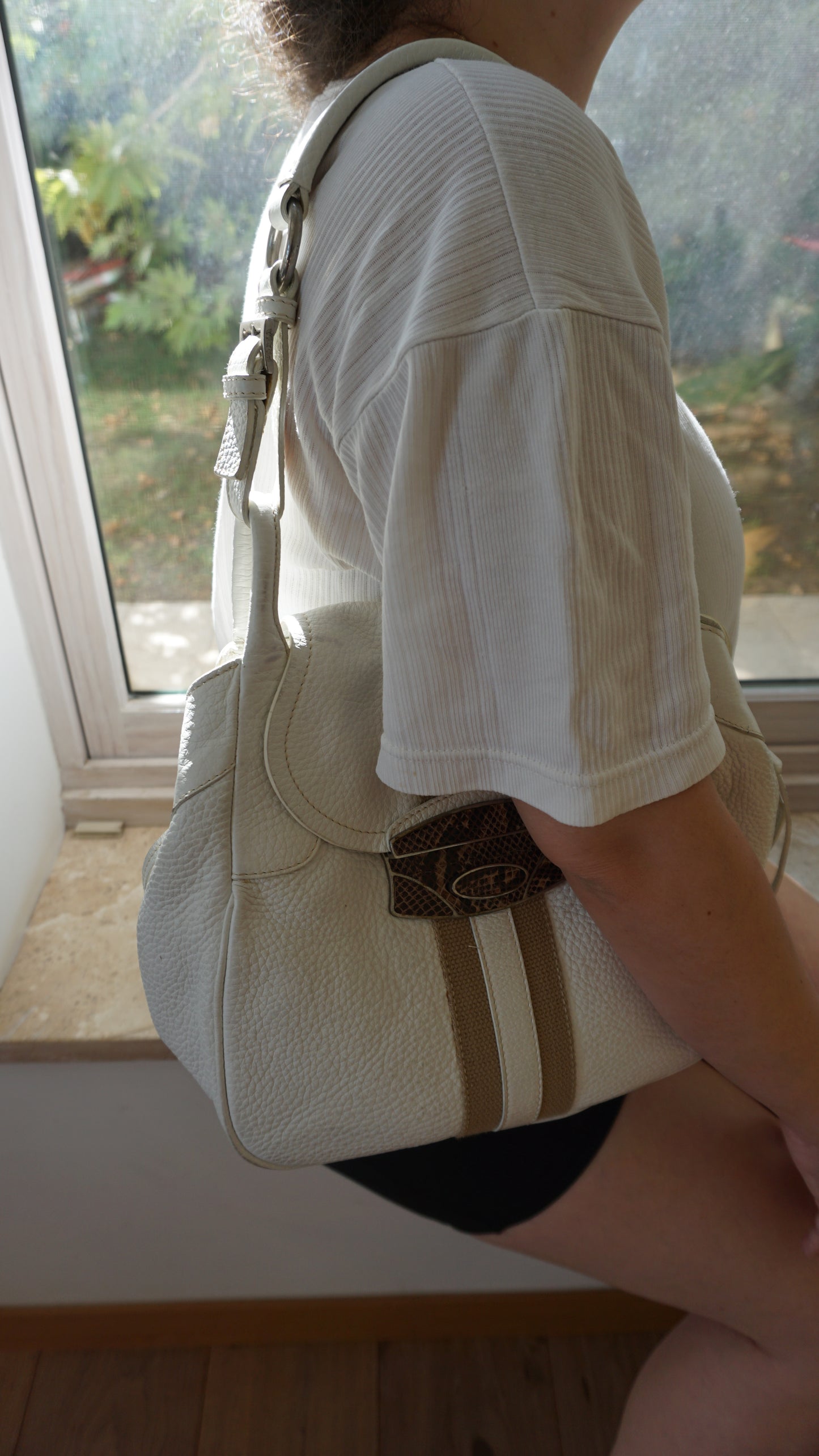 PRADA hobo white leather