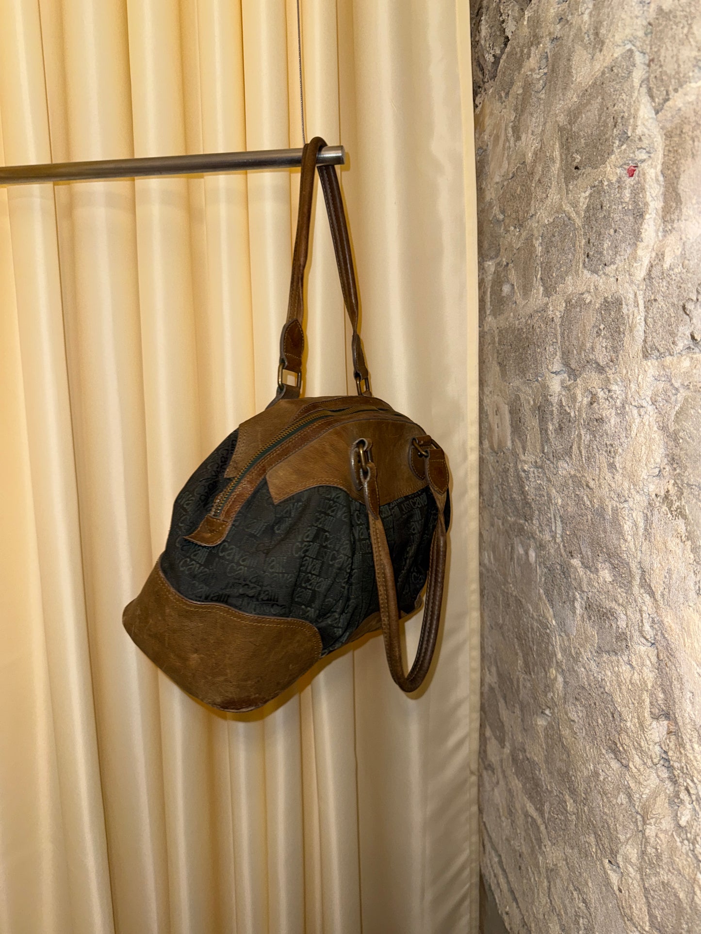 Roberto Cavalli Logo Canvas & Leather Bag