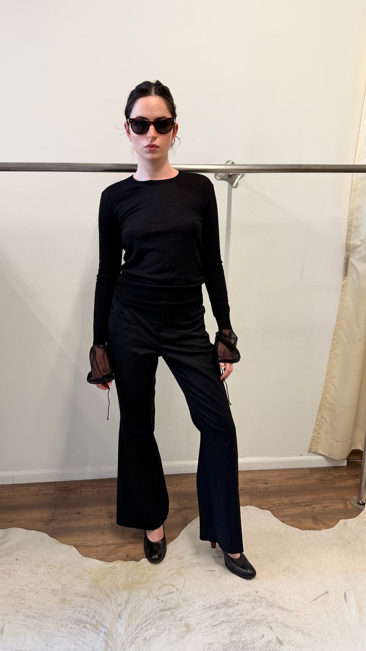 Vera Wang Merino Knit Top with Silk Cuffs