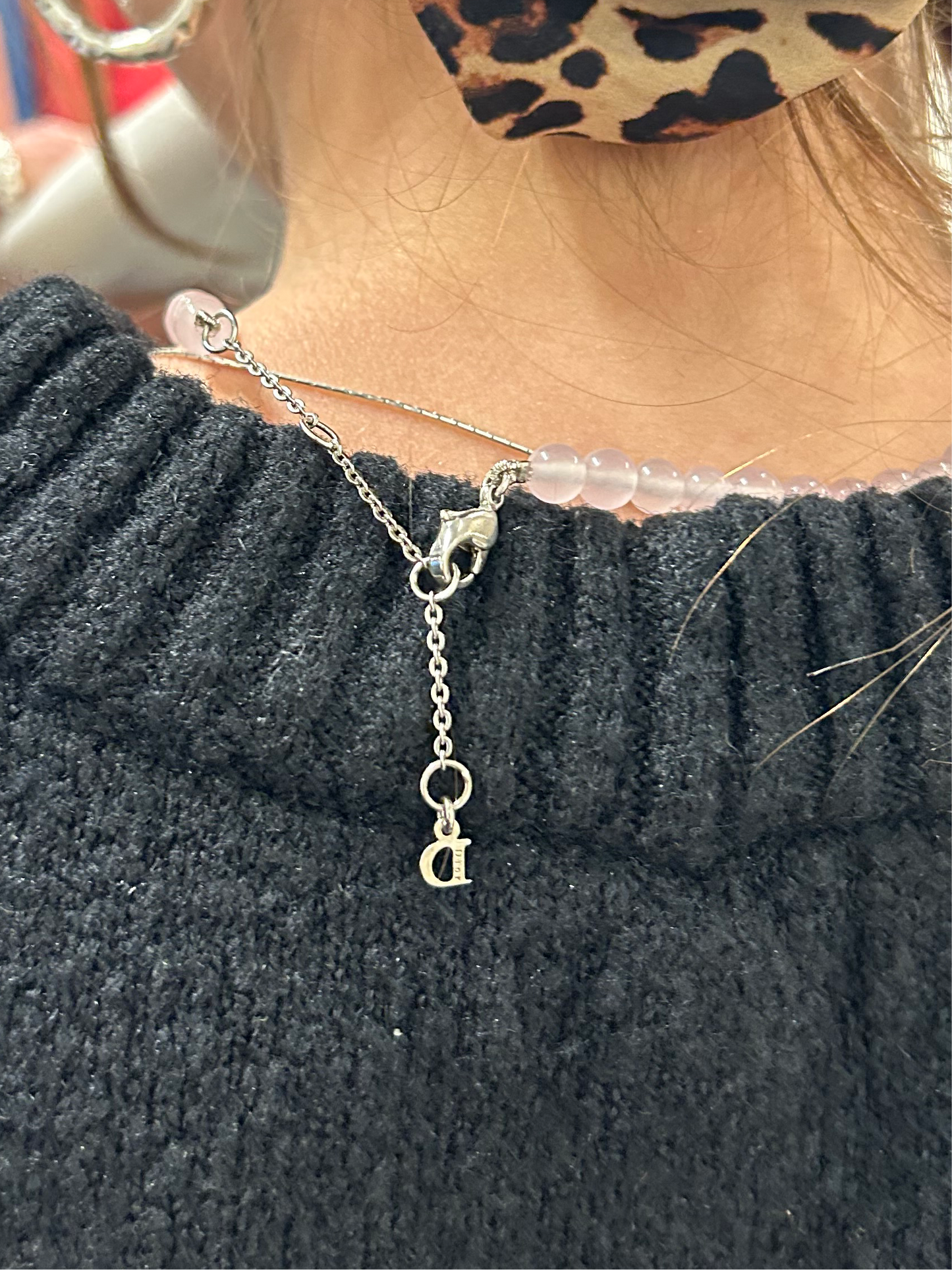 DIOR pink rose quartz necklace