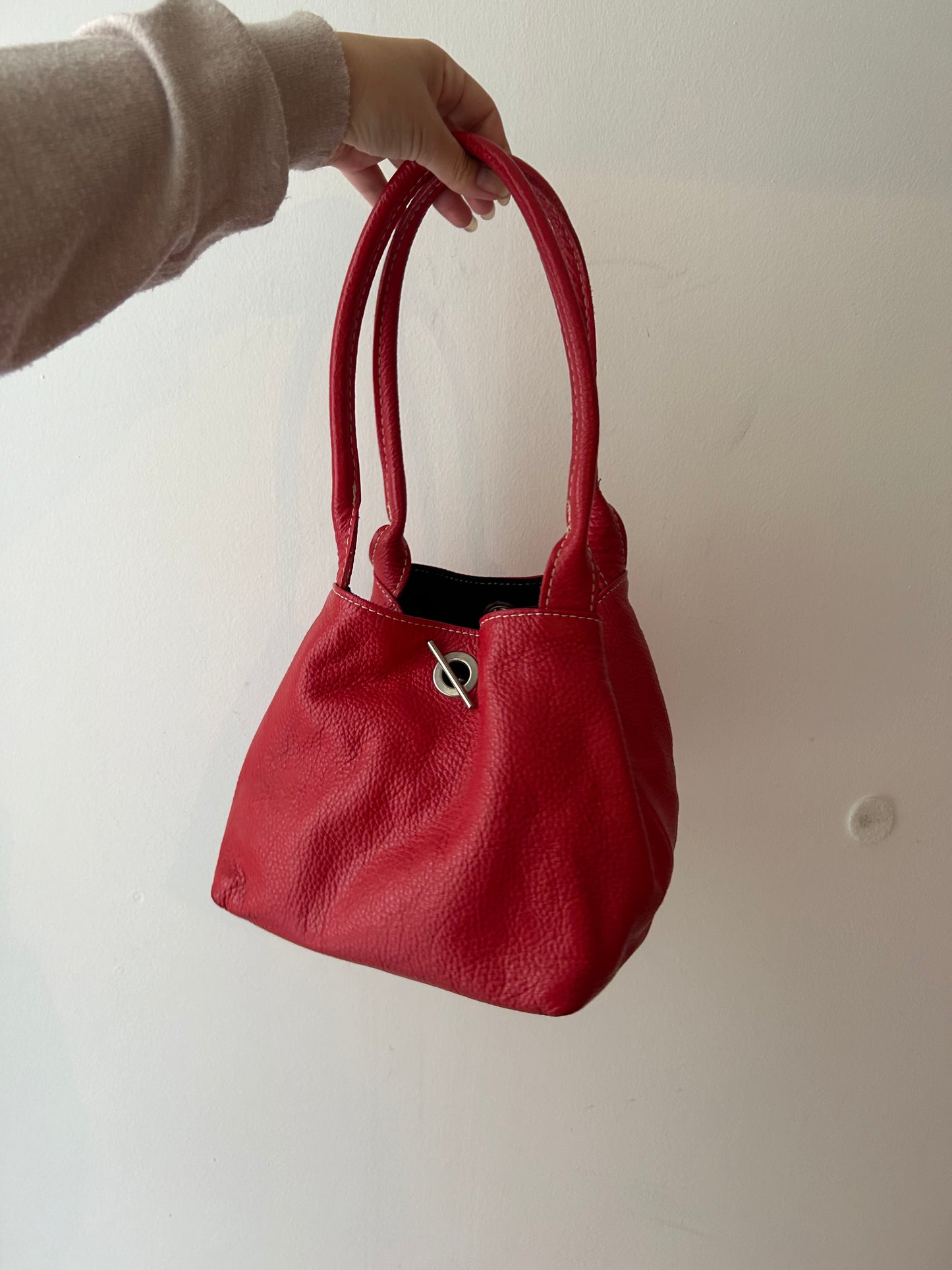 Red leather vintage bucket bag