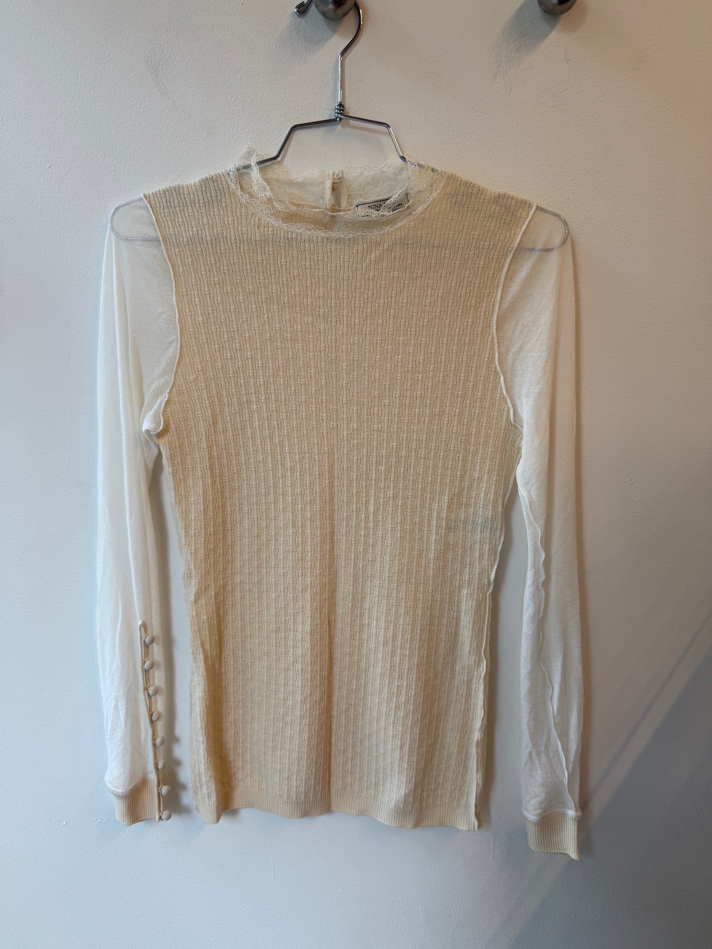 1990s Nina Ricci Wool Knit & Sheer Lace Top