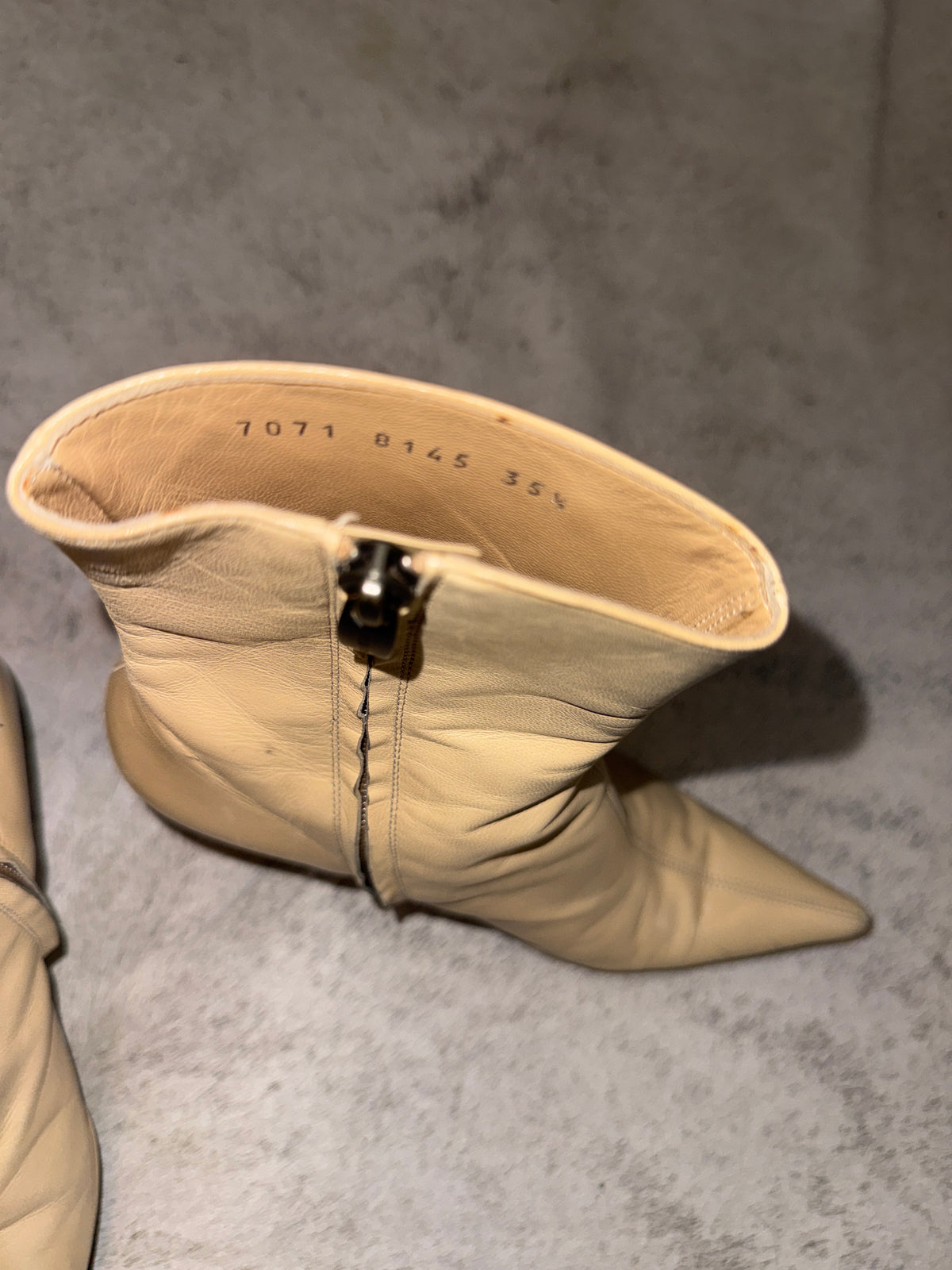 Vintage Sergio Rossi Cream Leather Pointed-Toe Ankle Boots 1990s