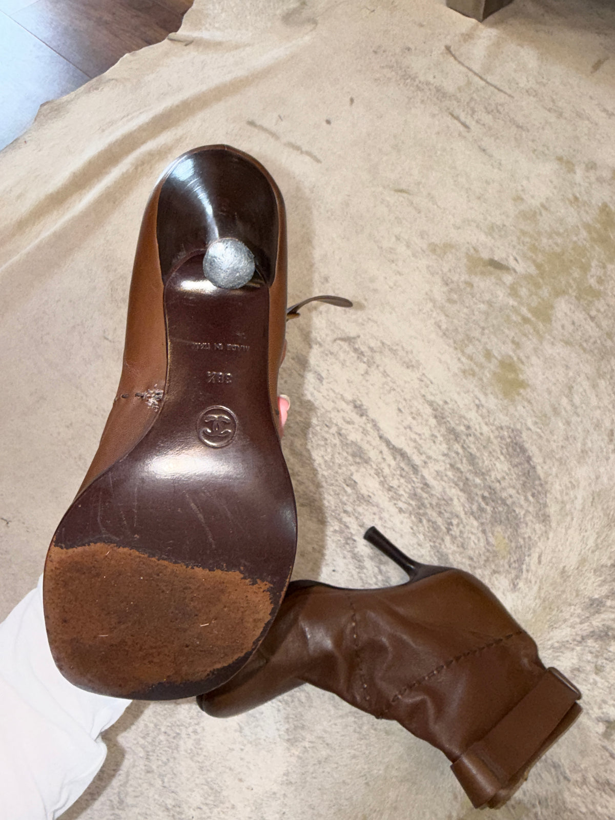 Chanel Leather Buckle Strap Ankle Boots 38.5 EU
