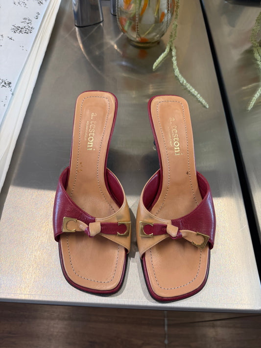 A. testoni Two-Tone Leather Mules