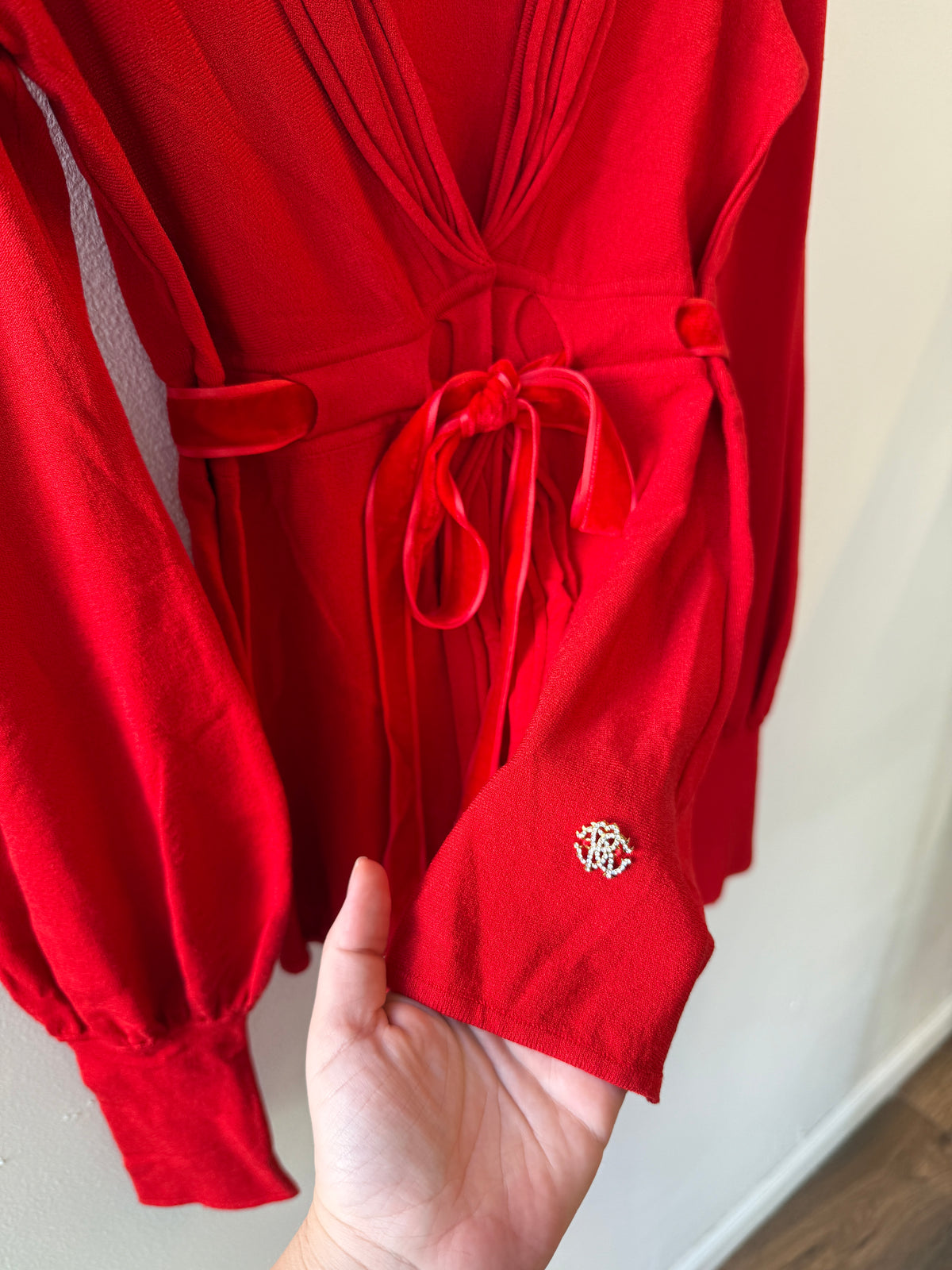 Roberto Cavalli Red Draped Tie-Front Top, 2000s