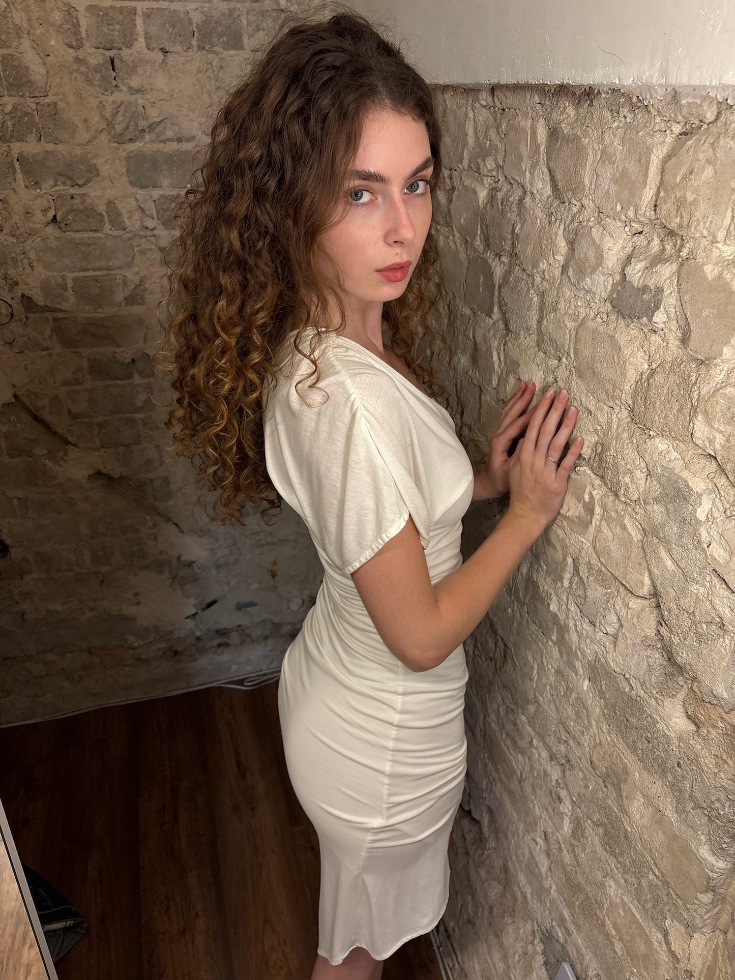 Bebe Asymmetric Ruched Dress