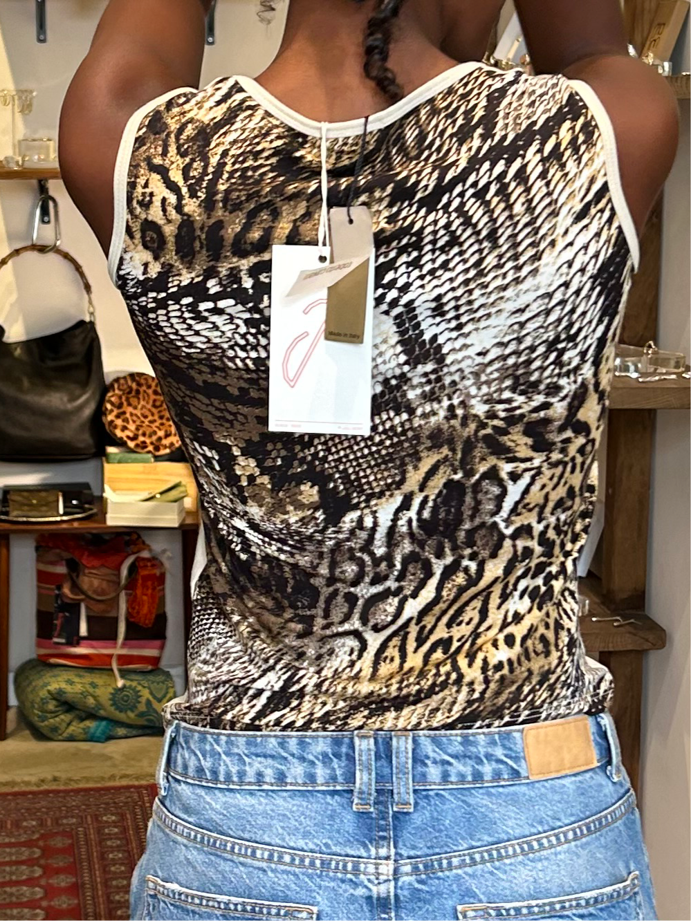 ROBERTO CAVALLI snake rhinestone tank top