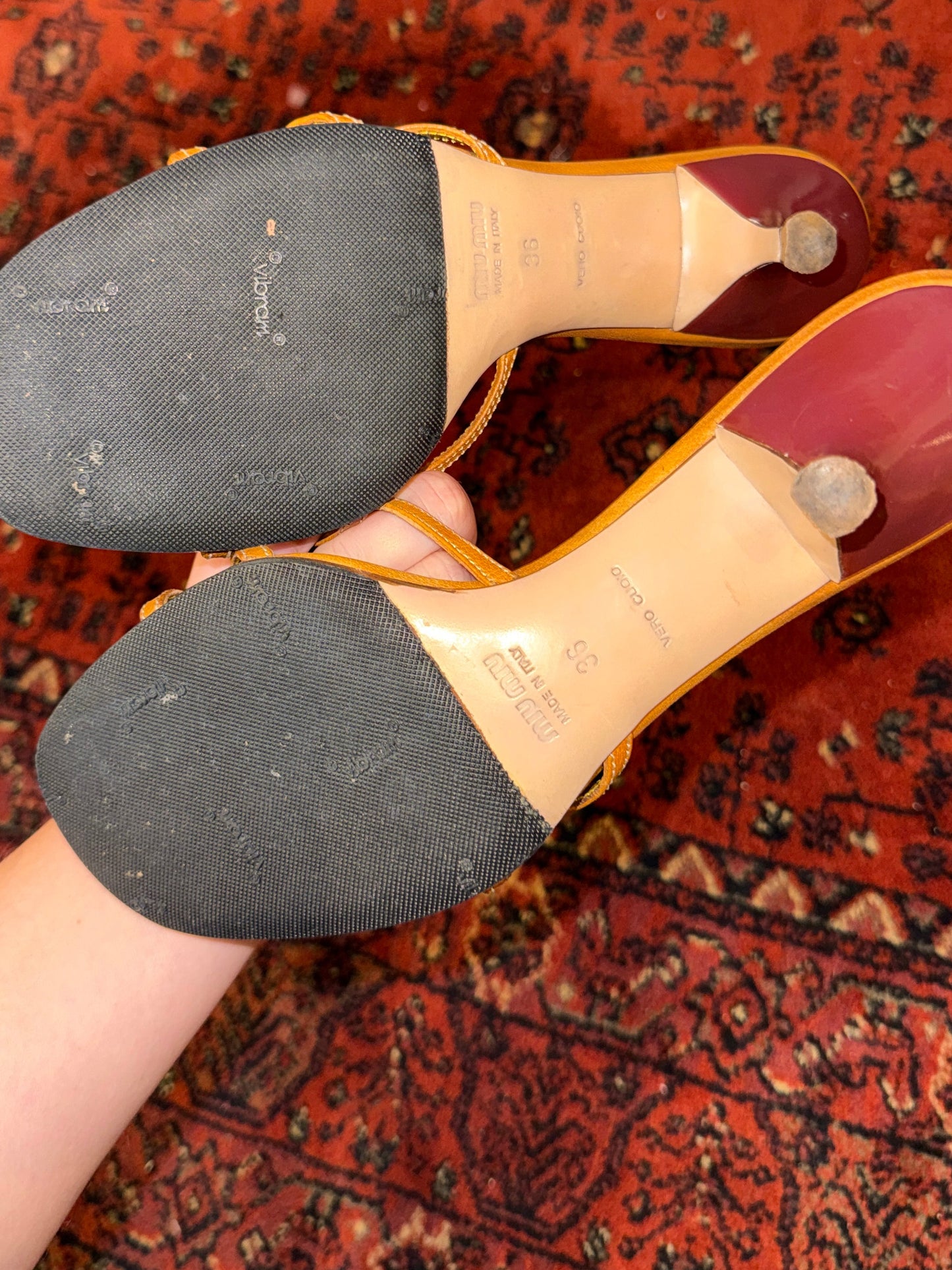 Miu Miu Early 2000s Leather Flower Mules