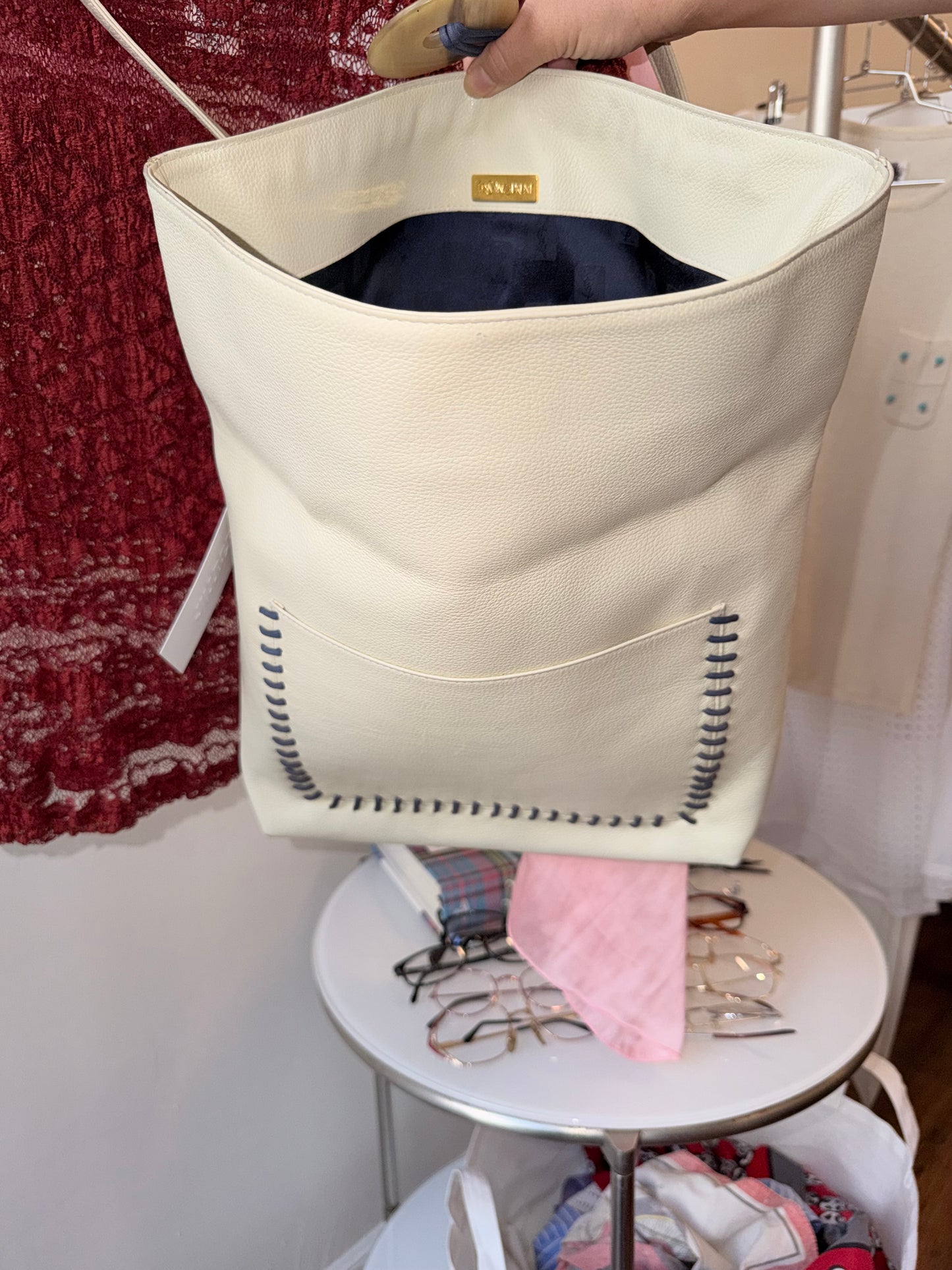 Vintage Yves Saint Laurent Whipstitch Leather Shoulder Bag c. 1990s