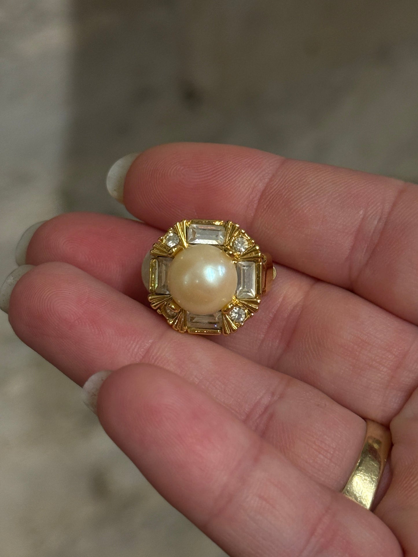 Nina Ricci Vintage Pearl & Crystal Clip-On Earrings