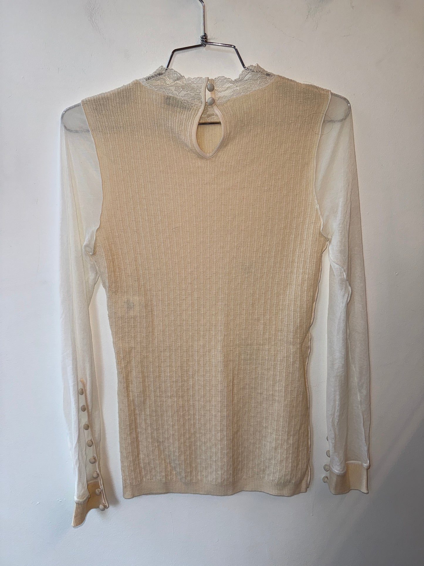 1990s Nina Ricci Wool Knit & Sheer Lace Top