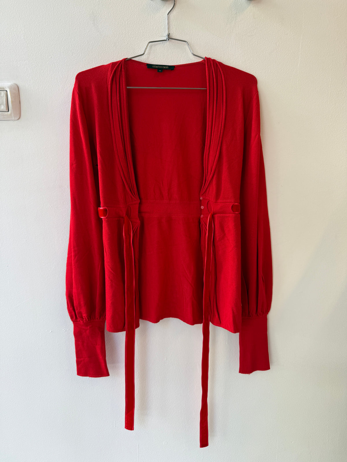 Roberto Cavalli Red Draped Tie-Front Top, 2000s