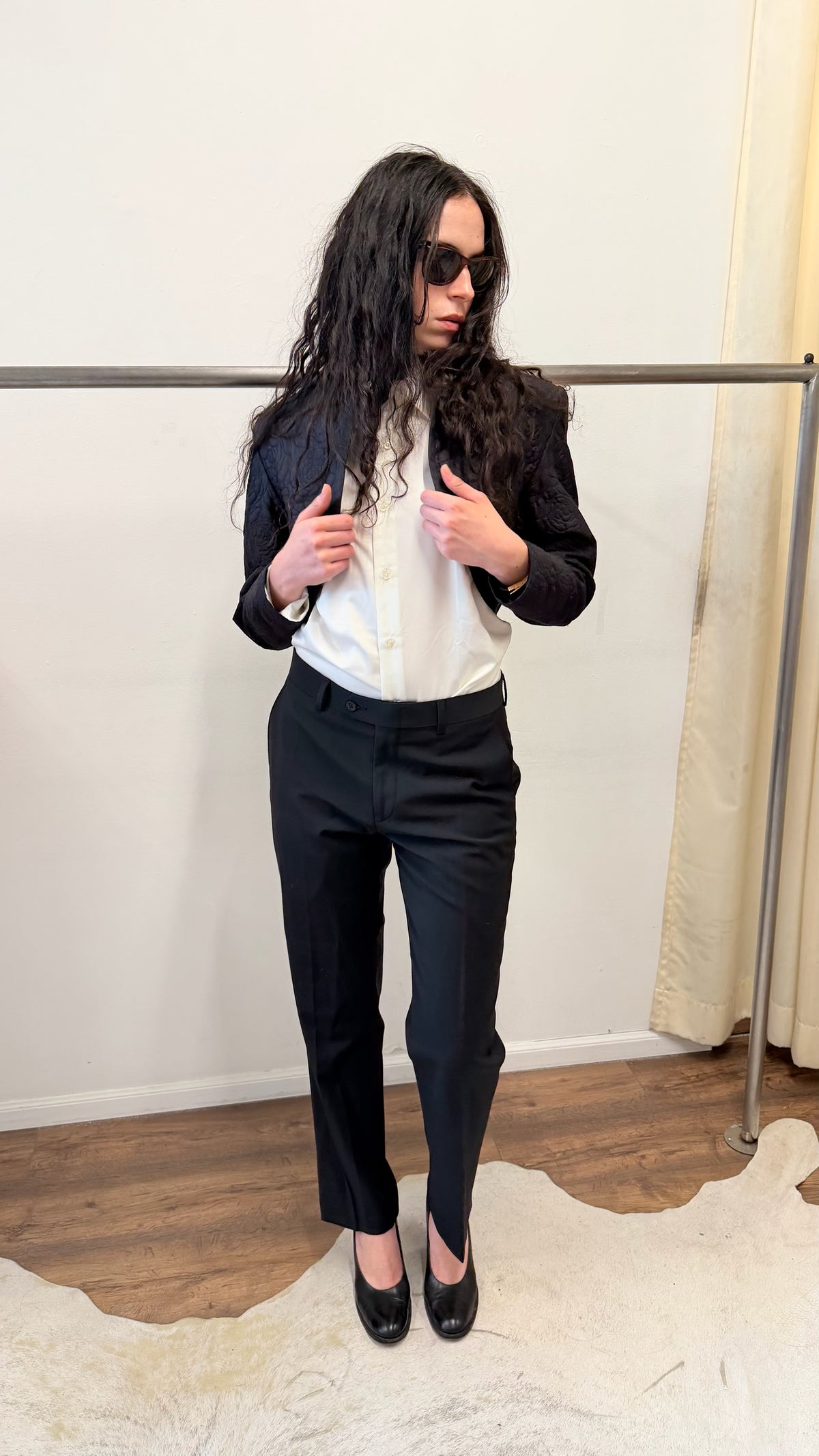 Bar III Black Wool-Blend Tailored Trousers