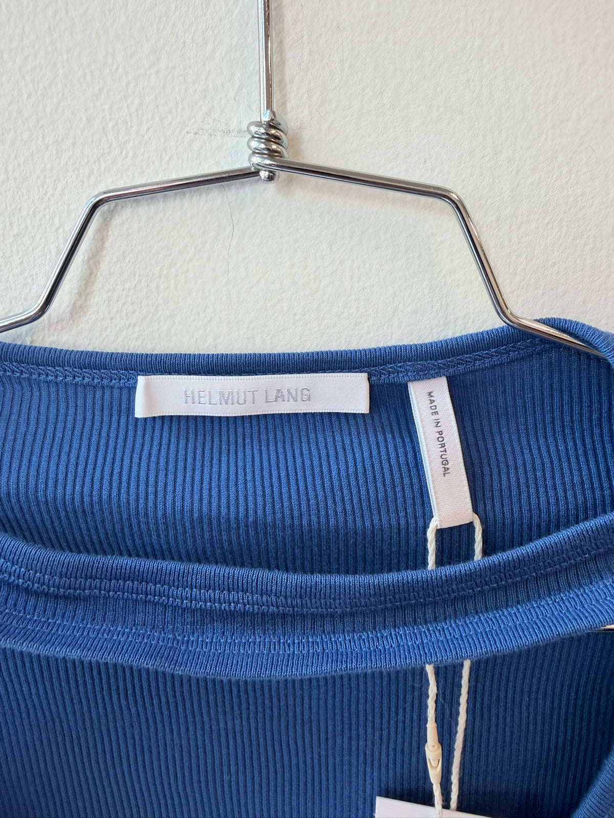 Helmut Lang Blue Asymmetric Cut-Out Ribbed Top Late 2010s