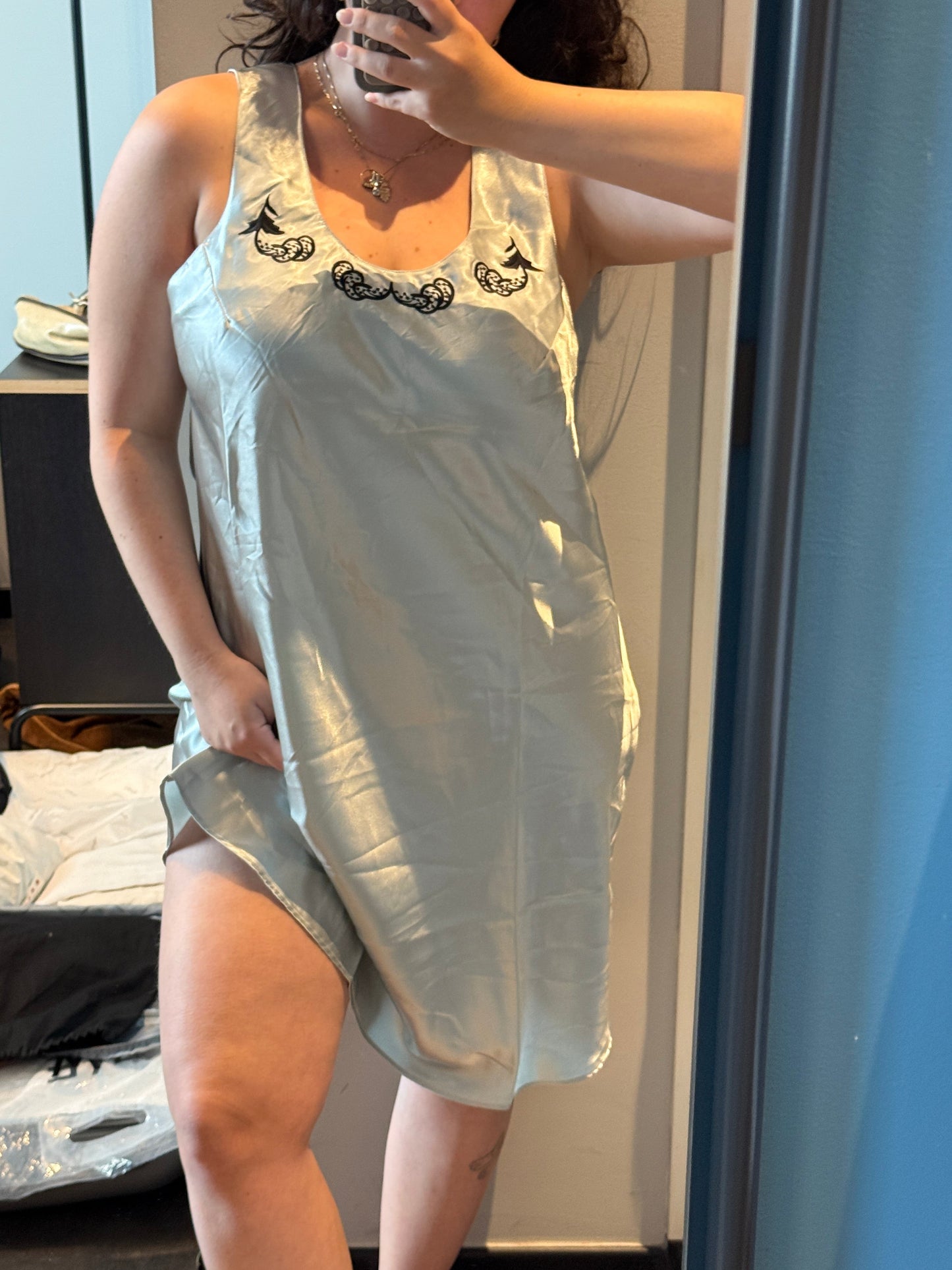 Vintage Satin Embroidered Slip Dress