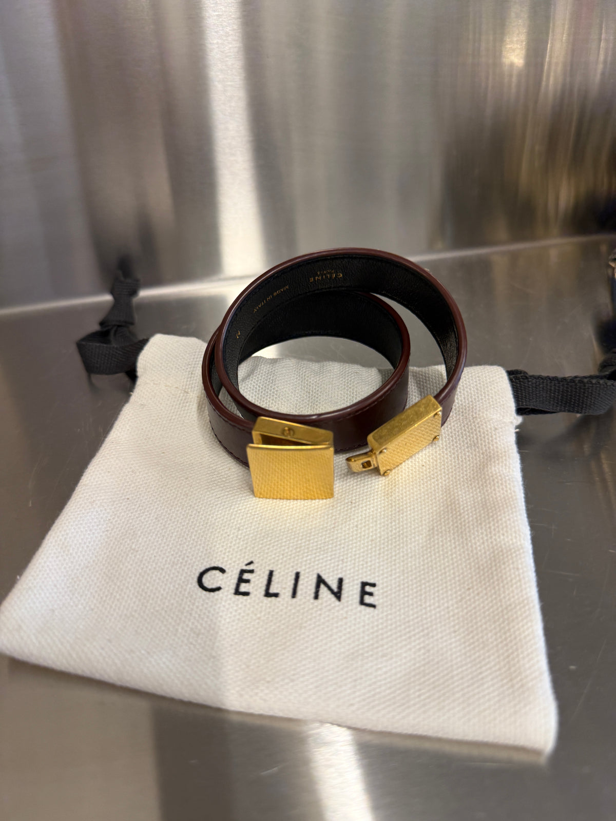 Céline by Phoebe Philo Burgundy Leather Double-Wrap Bracelet