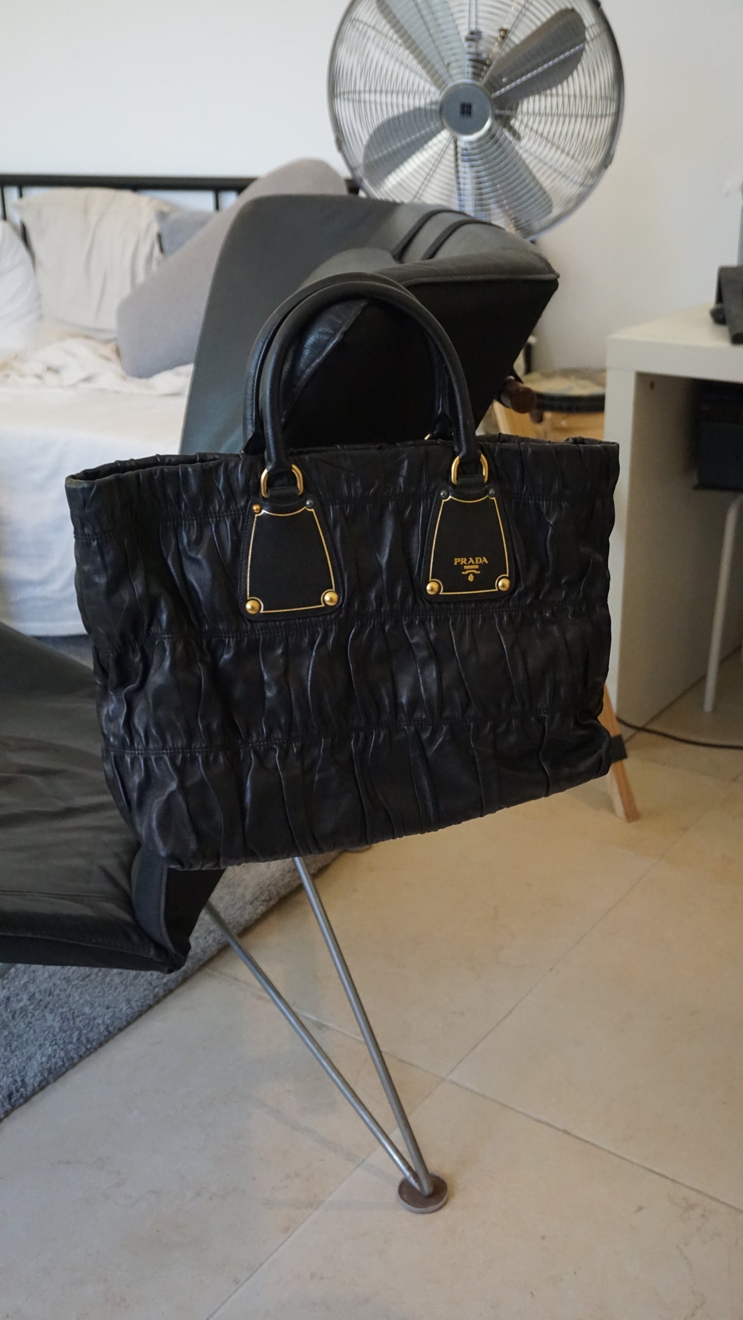 PRADA black nappa gaufre tote