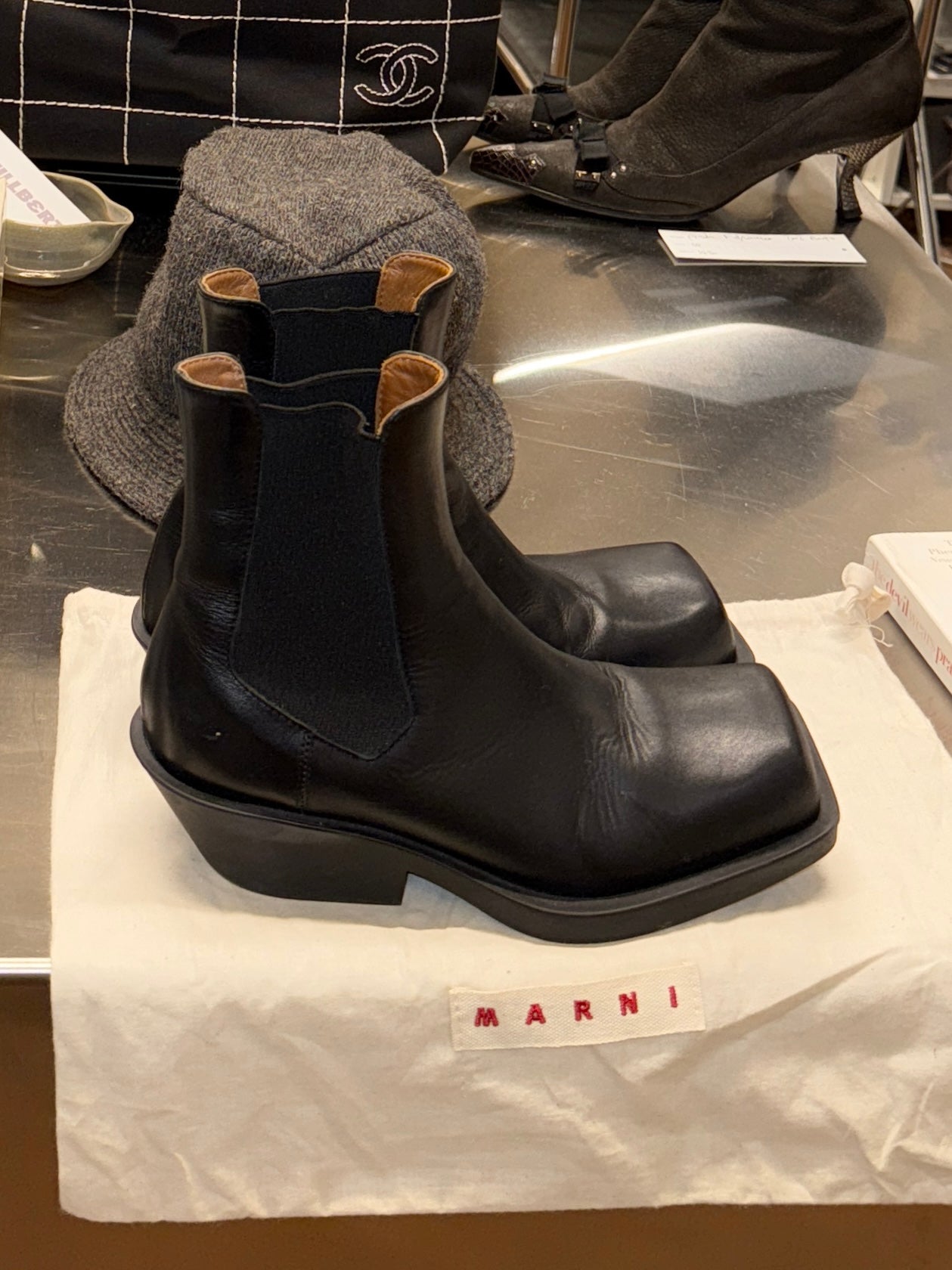 Marni Black Square-Toe Chelsea Boots