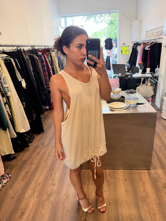 Y’s Yohji Yamamoto Cotton Wool Drawstring Tunic Dress