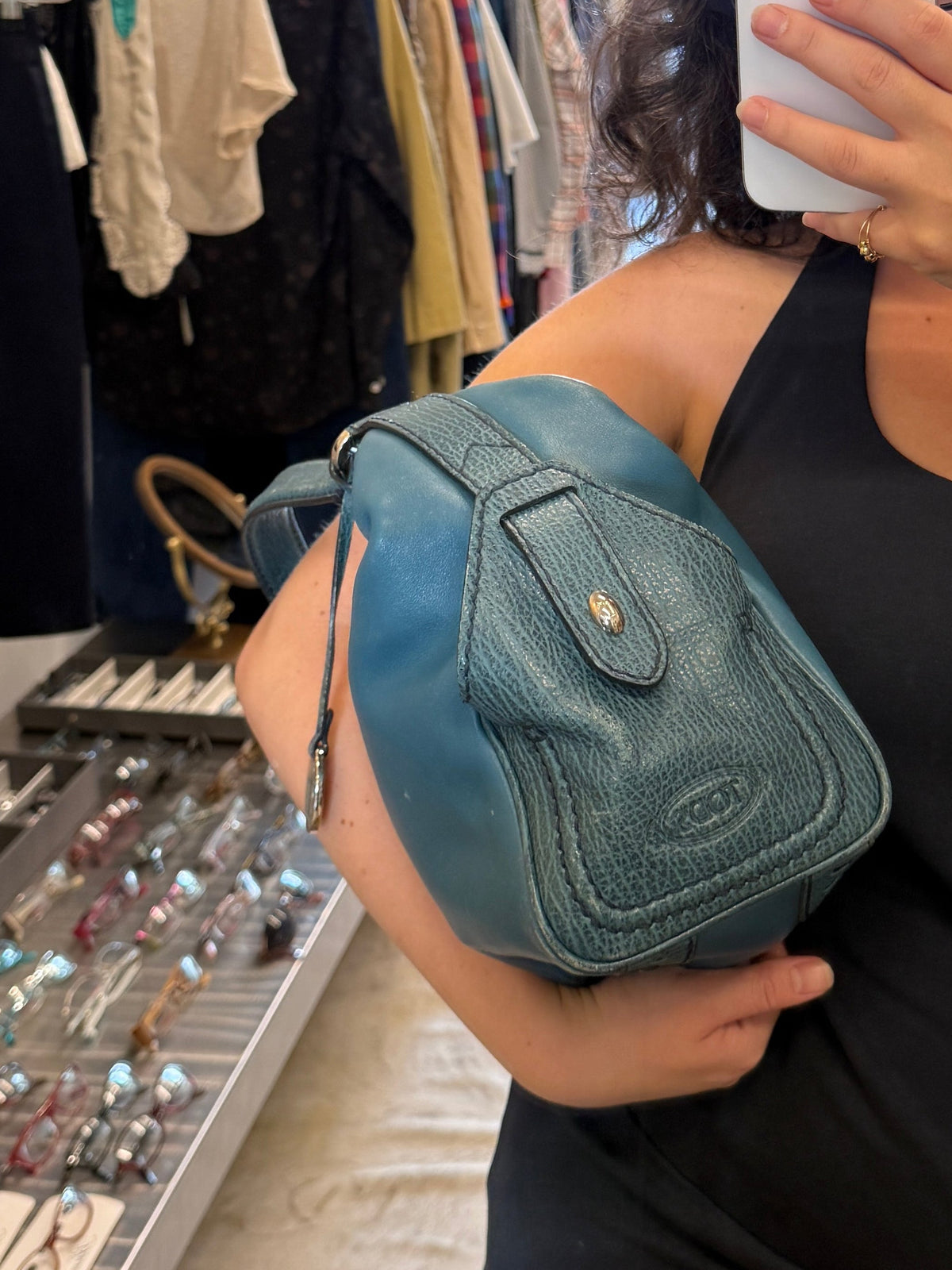 Tod’s Blue Leather Shoulder Bag 2000s