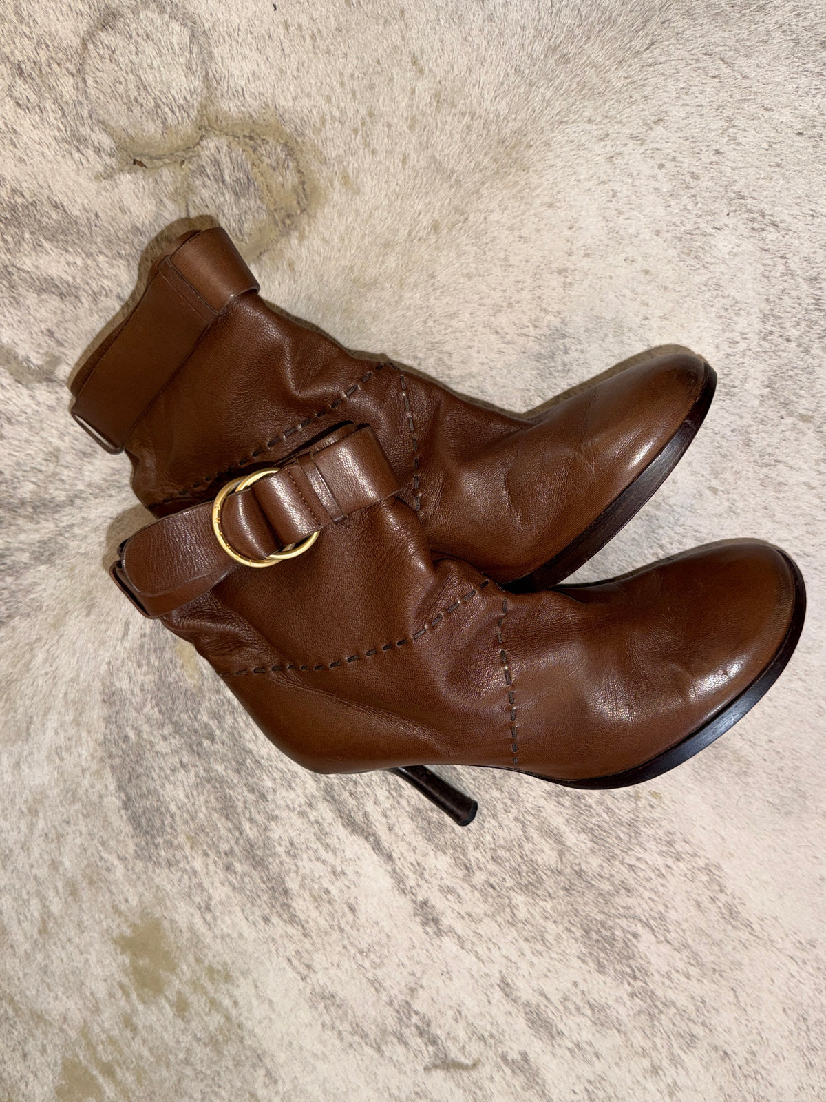 Chanel Leather Buckle Strap Ankle Boots 38.5 EU