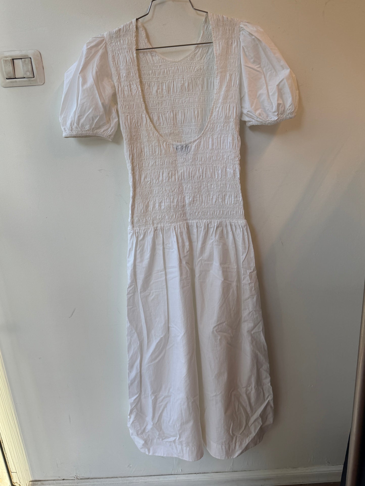 GANNI Organic Cotton Smocked Dress