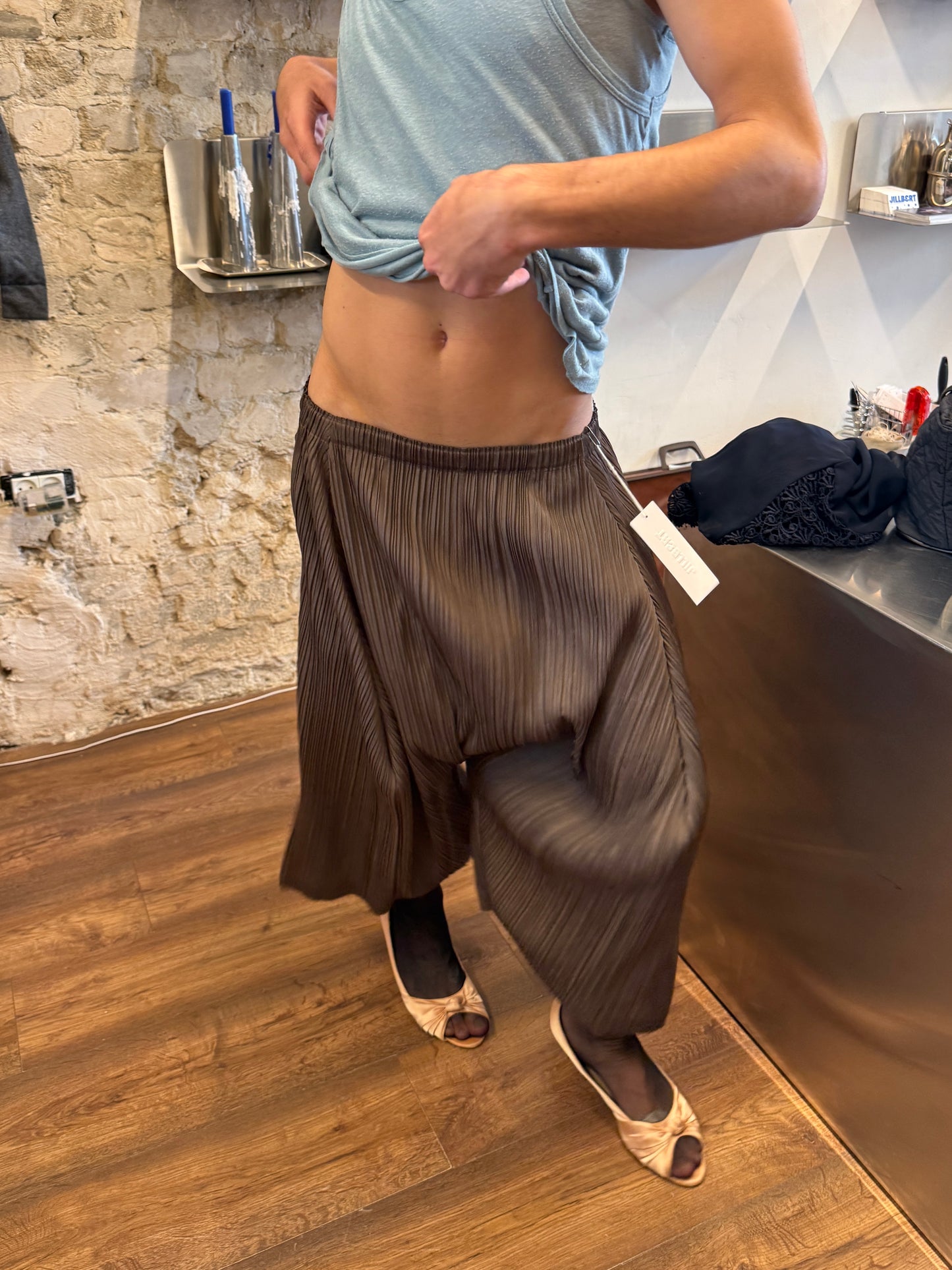Pleats Please Issey Miyake Sculptural Drop-Crotch Pants