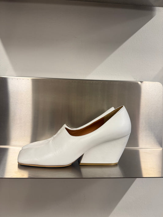 Pippichic White Leather Wedge Mules