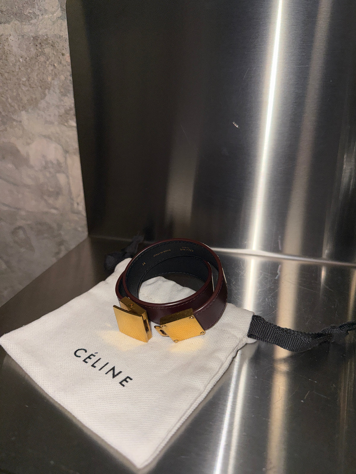 Céline by Phoebe Philo Burgundy Leather Double-Wrap Bracelet
