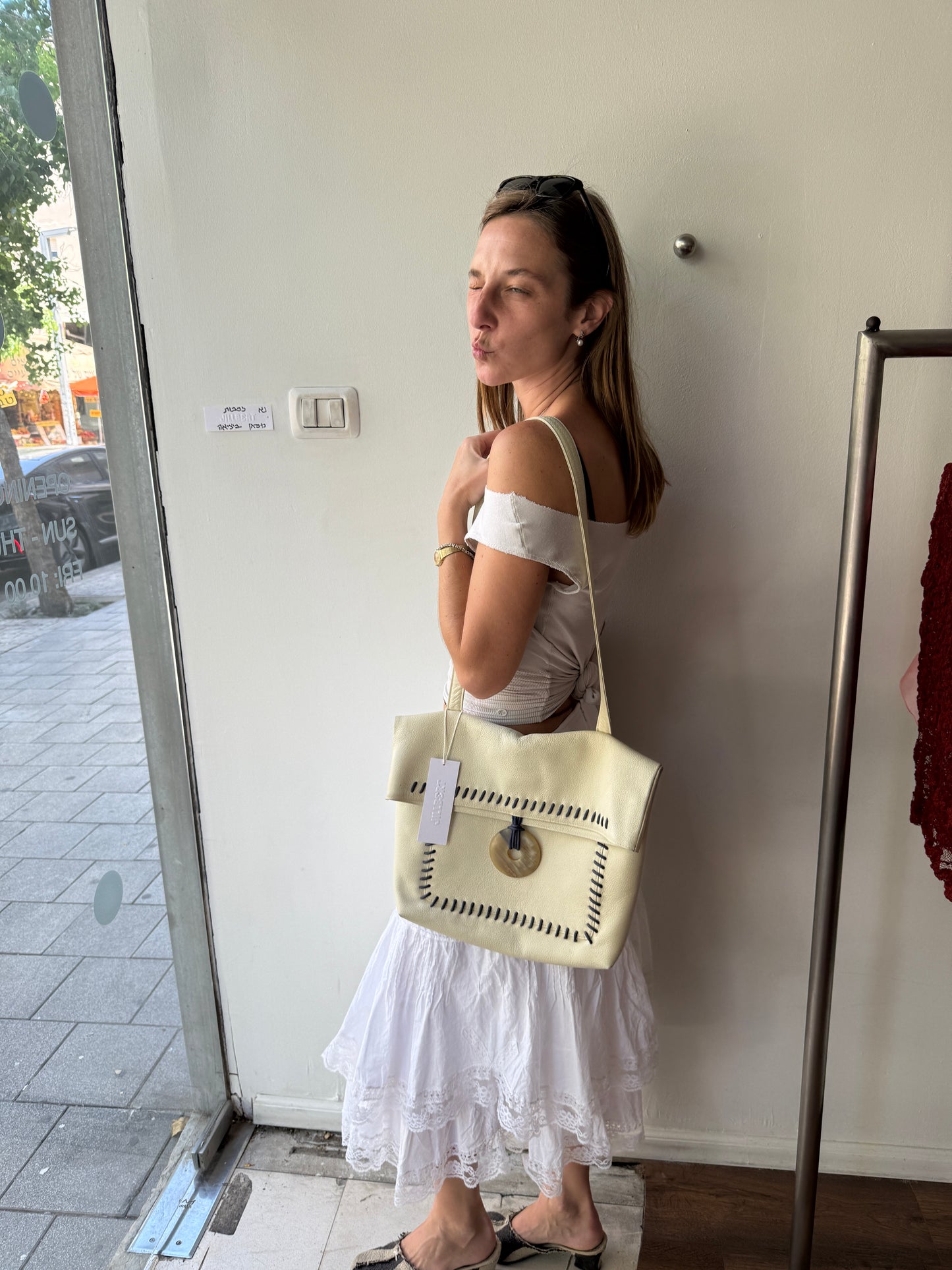 Vintage Yves Saint Laurent Whipstitch Leather Shoulder Bag c. 1990s