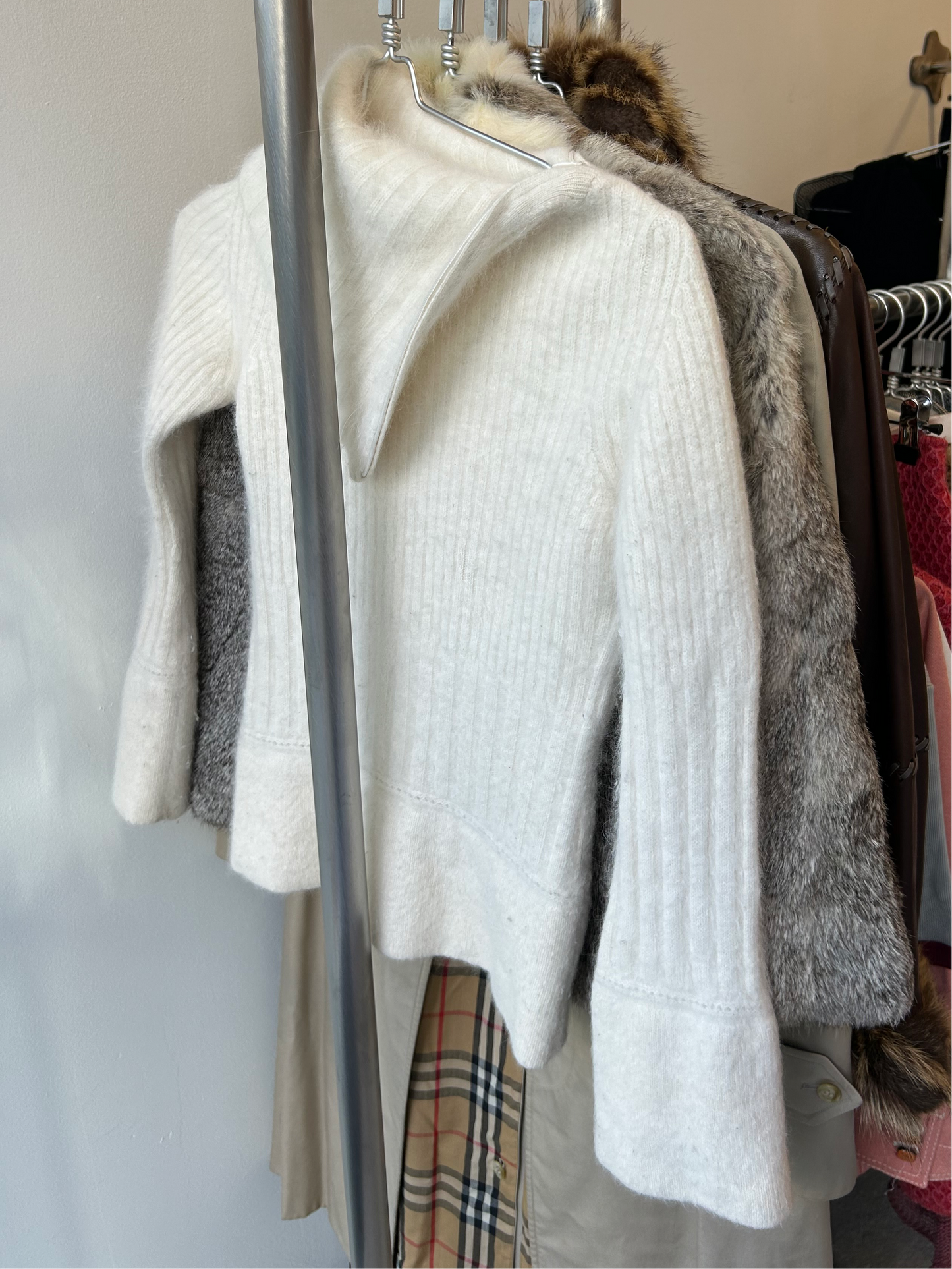 white mohair turtleneck sweater