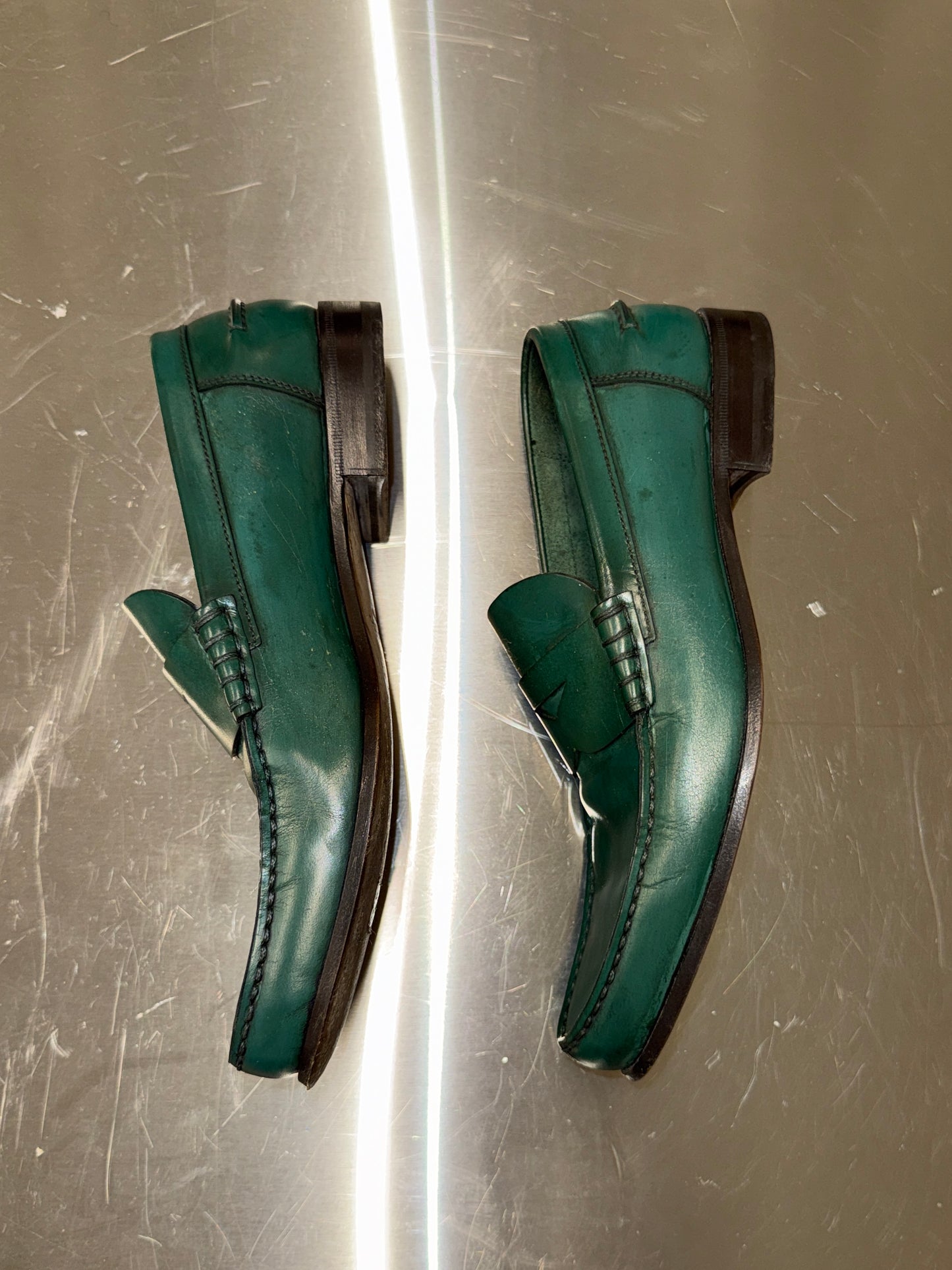 Prada Green Leather Loafers 1990s