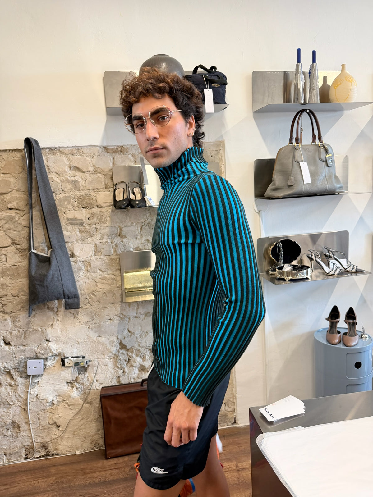 Issey Miyake Striped Ribbed Wool Turtleneck, AW2003