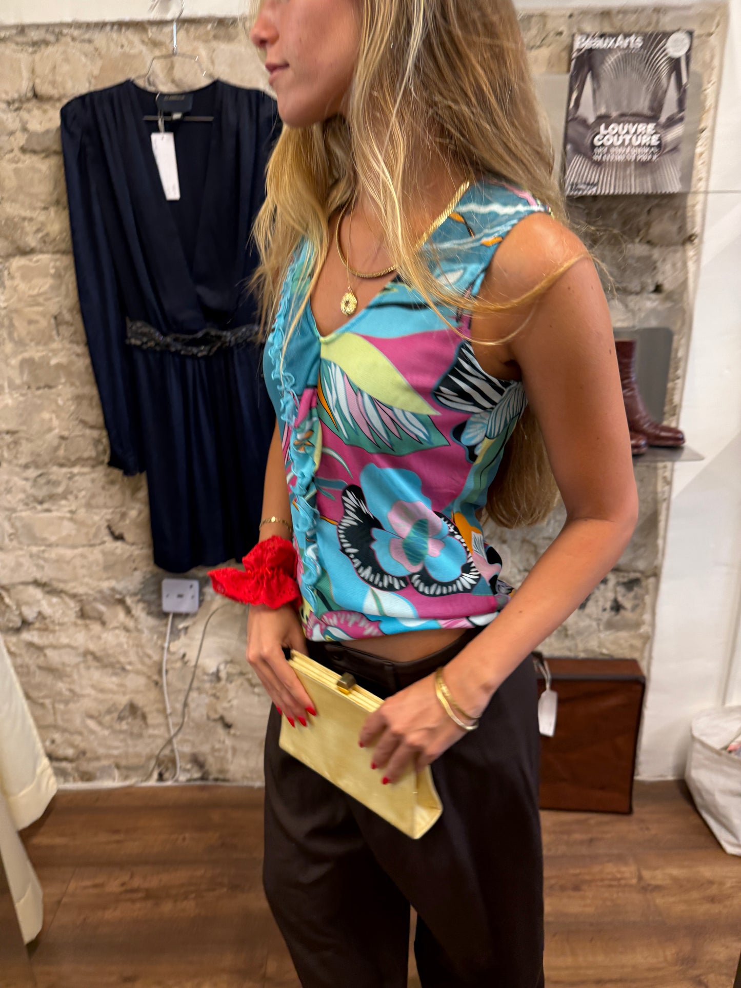Comma Sheer Mesh Floral Ruffle Top