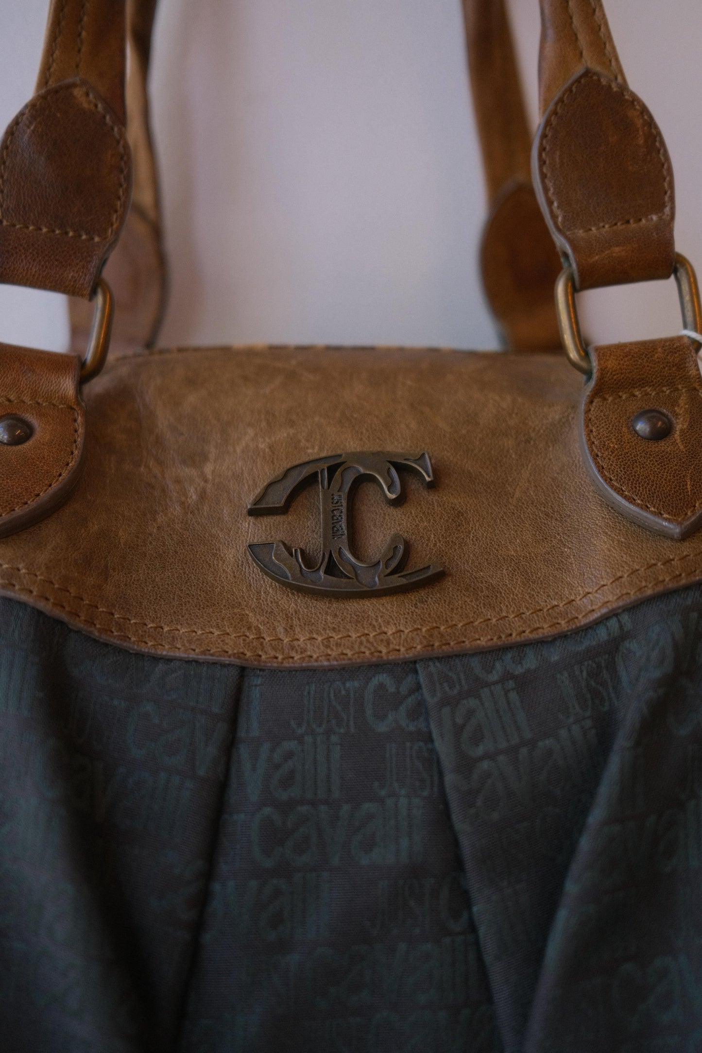 Just Cavalli Logo Canvas & Leather Bag