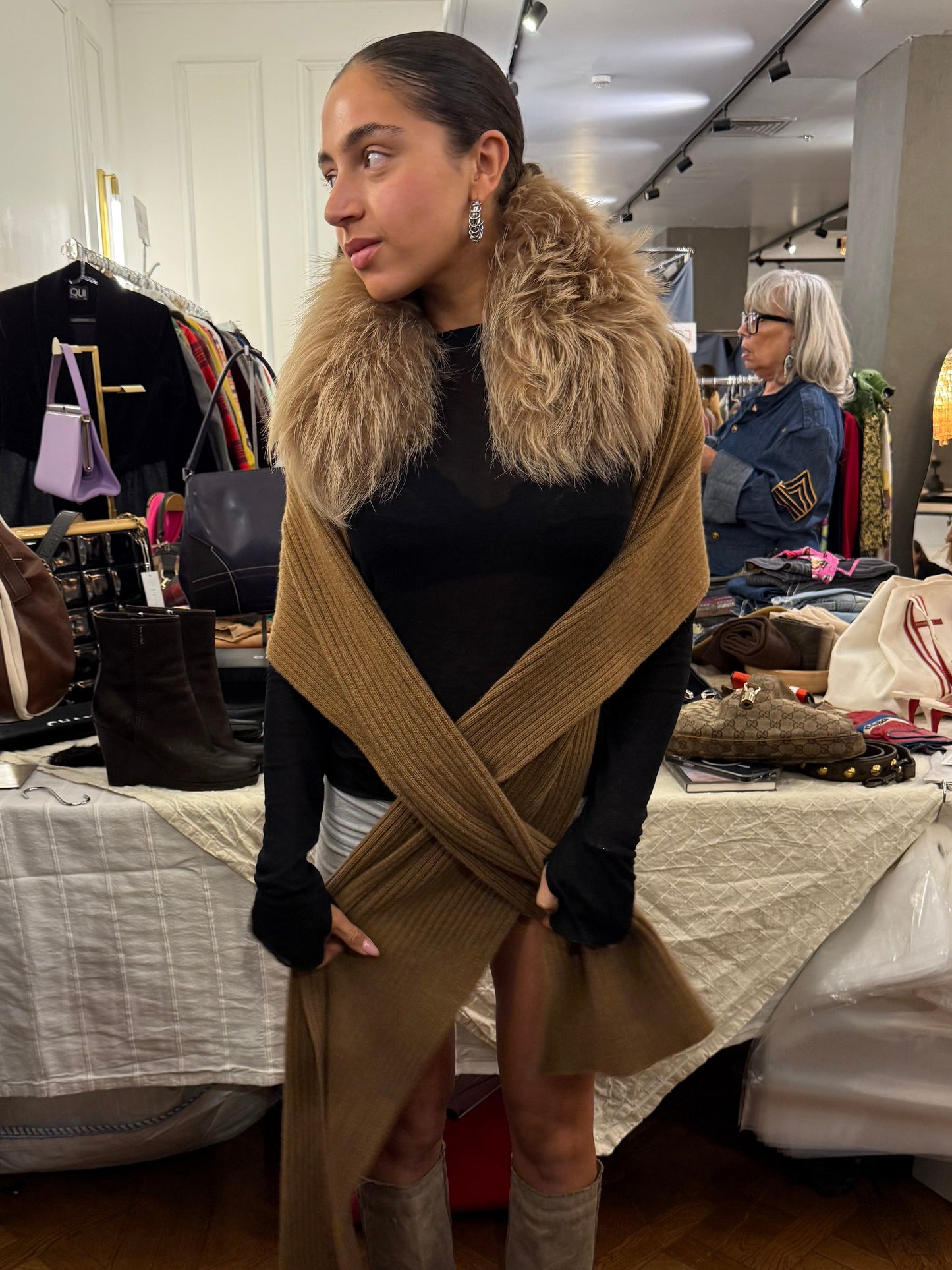 Max Mara Wool Scarf Fur Collar - Image 7