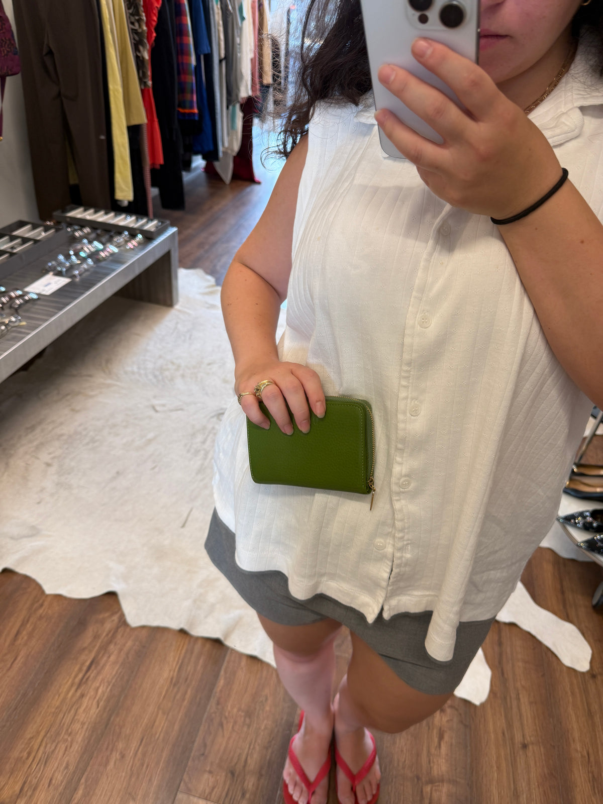 U by Ungaro Green Leather Zip Wallet