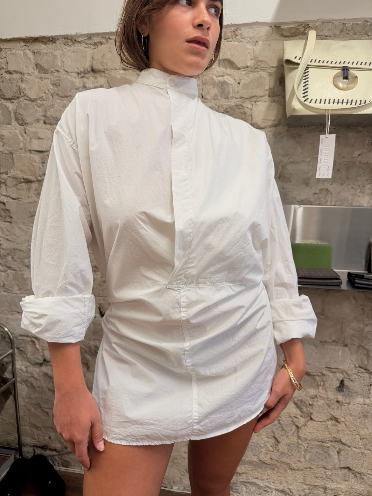 Hed Mayner SS23 Draped Band Collar Cotton Shirt