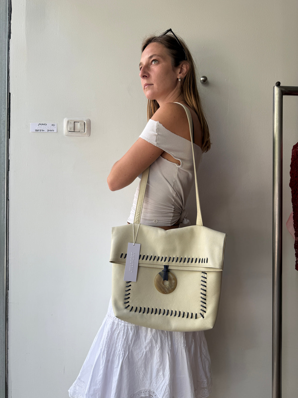 Vintage Yves Saint Laurent Whipstitch Leather Shoulder Bag c. 1990s