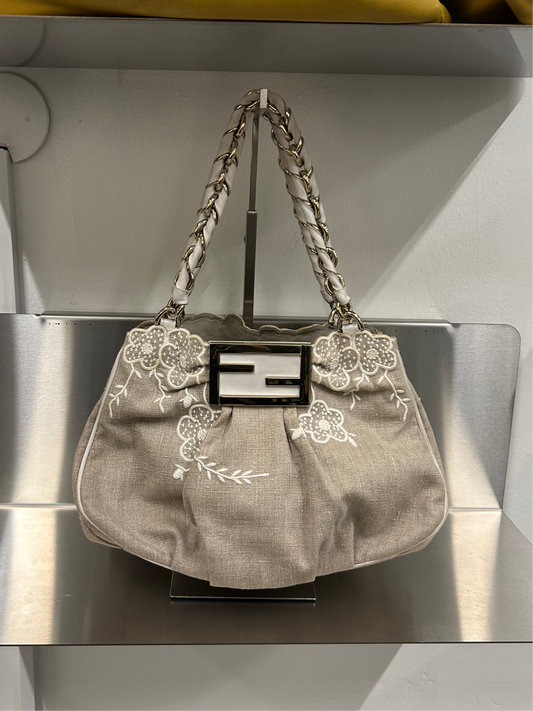 FENDI embroidered linen Mia shoulder bag