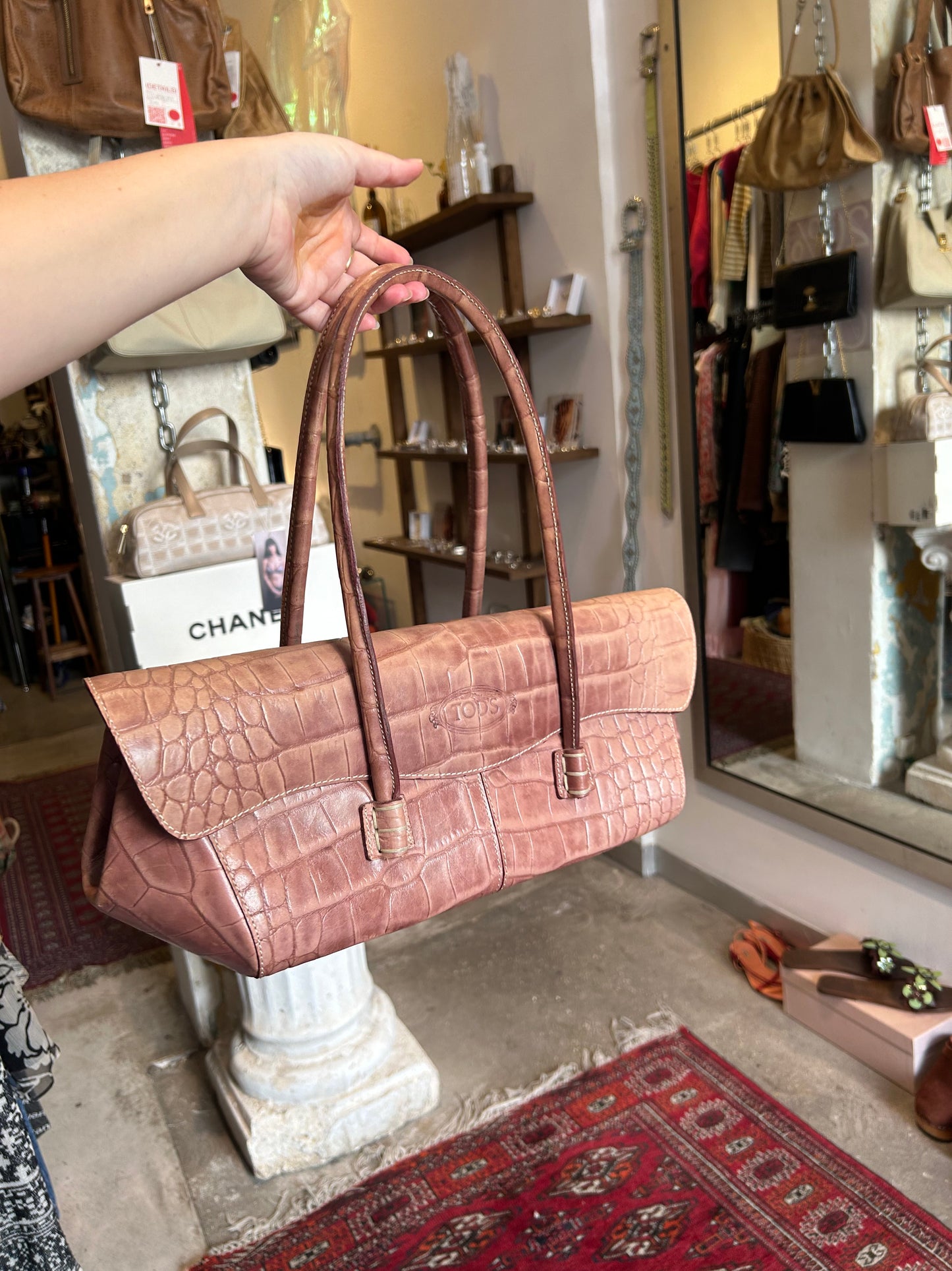 TOD’S pink leather long shoulder bag