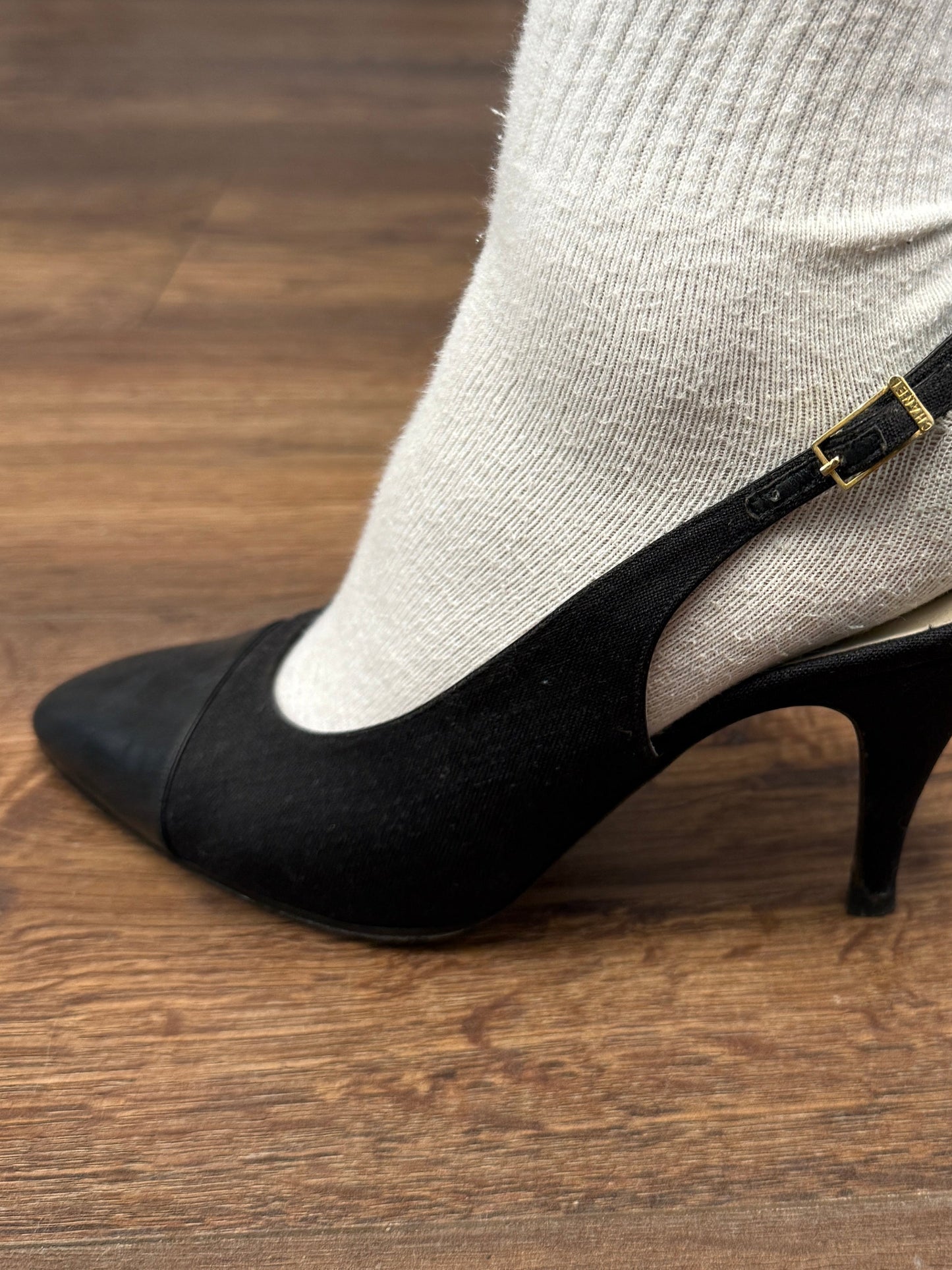 Chanel Black Cap Toe Slingback Heels 37.5-38 EU
